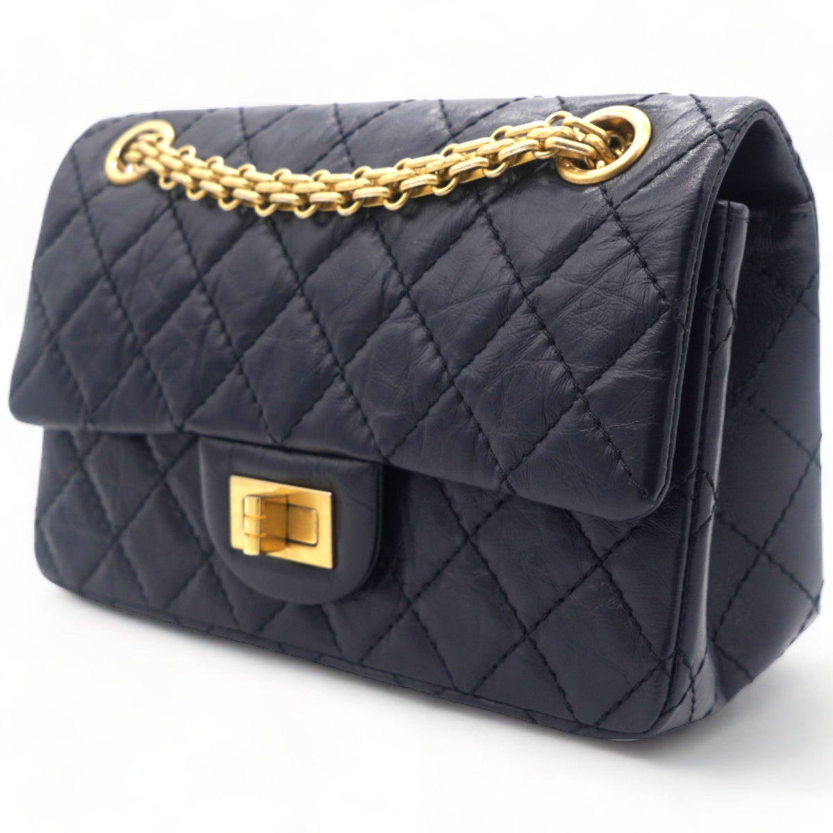 Chanel Navy Quilted Crinkled Leather Mini Reissue 2.55 Flap Bag