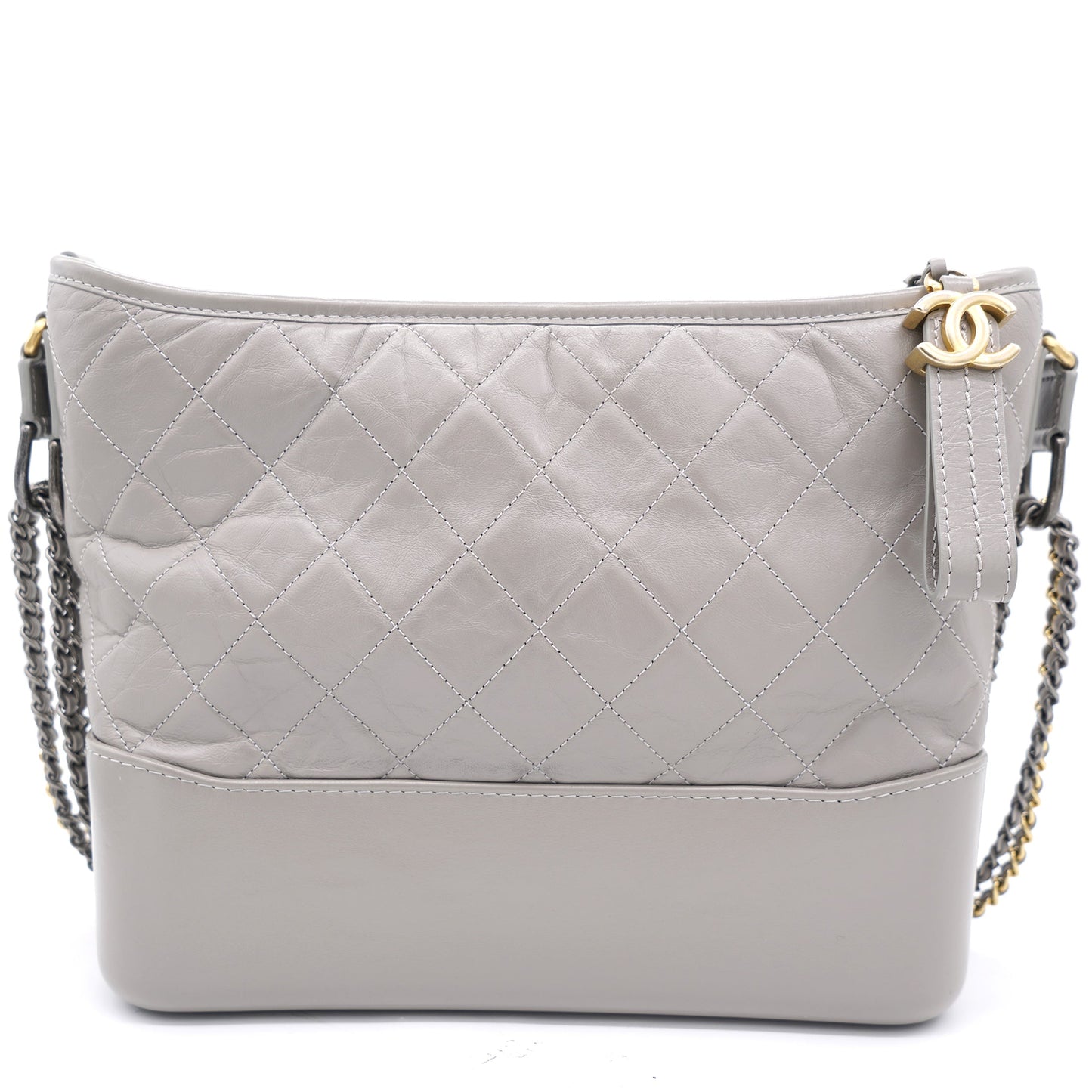 Chanel Grey Quilted Aged Calfskin Leather Gabrielle Hobo Bag