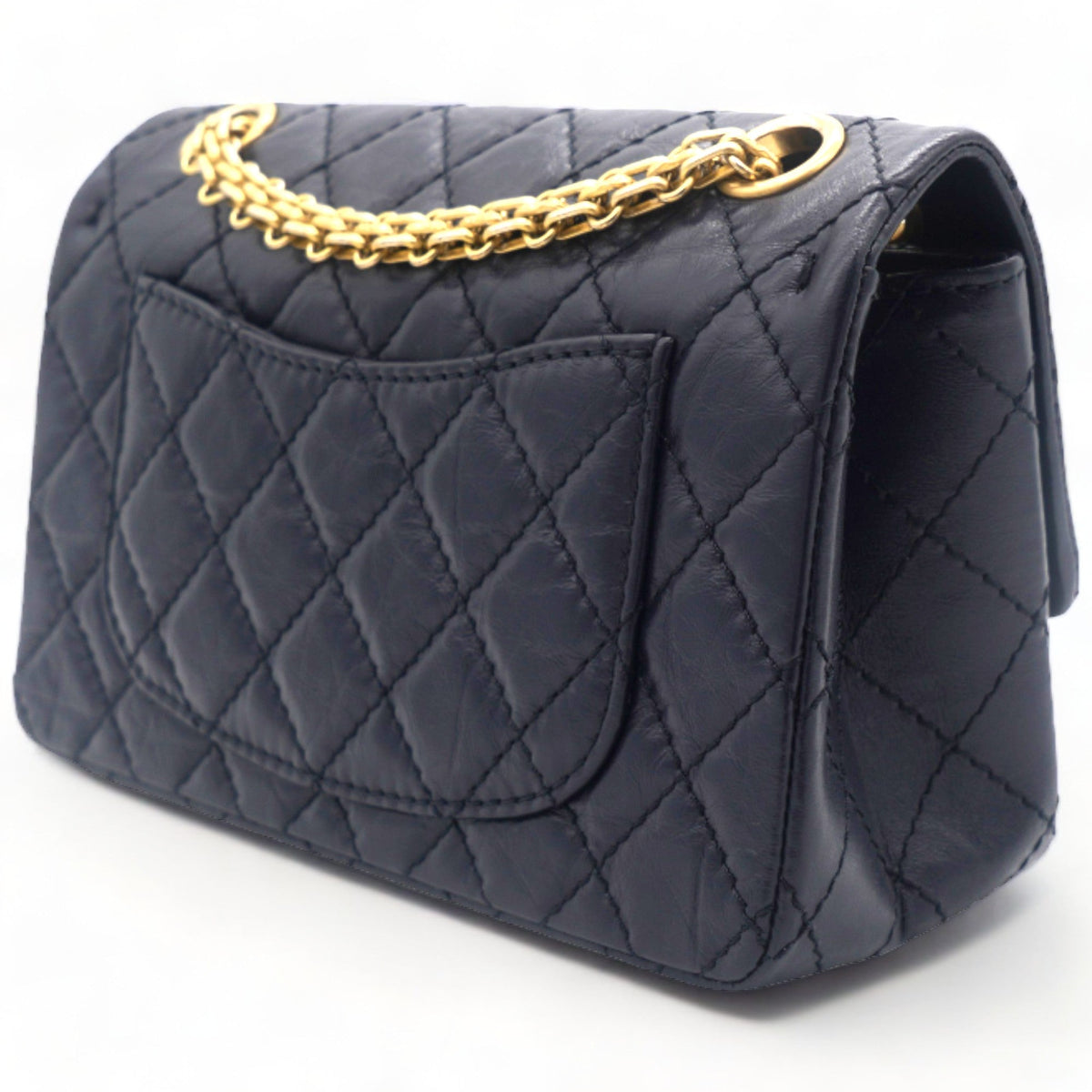 Chanel Navy Quilted Crinkled Leather Mini Reissue 2.55 Flap Bag