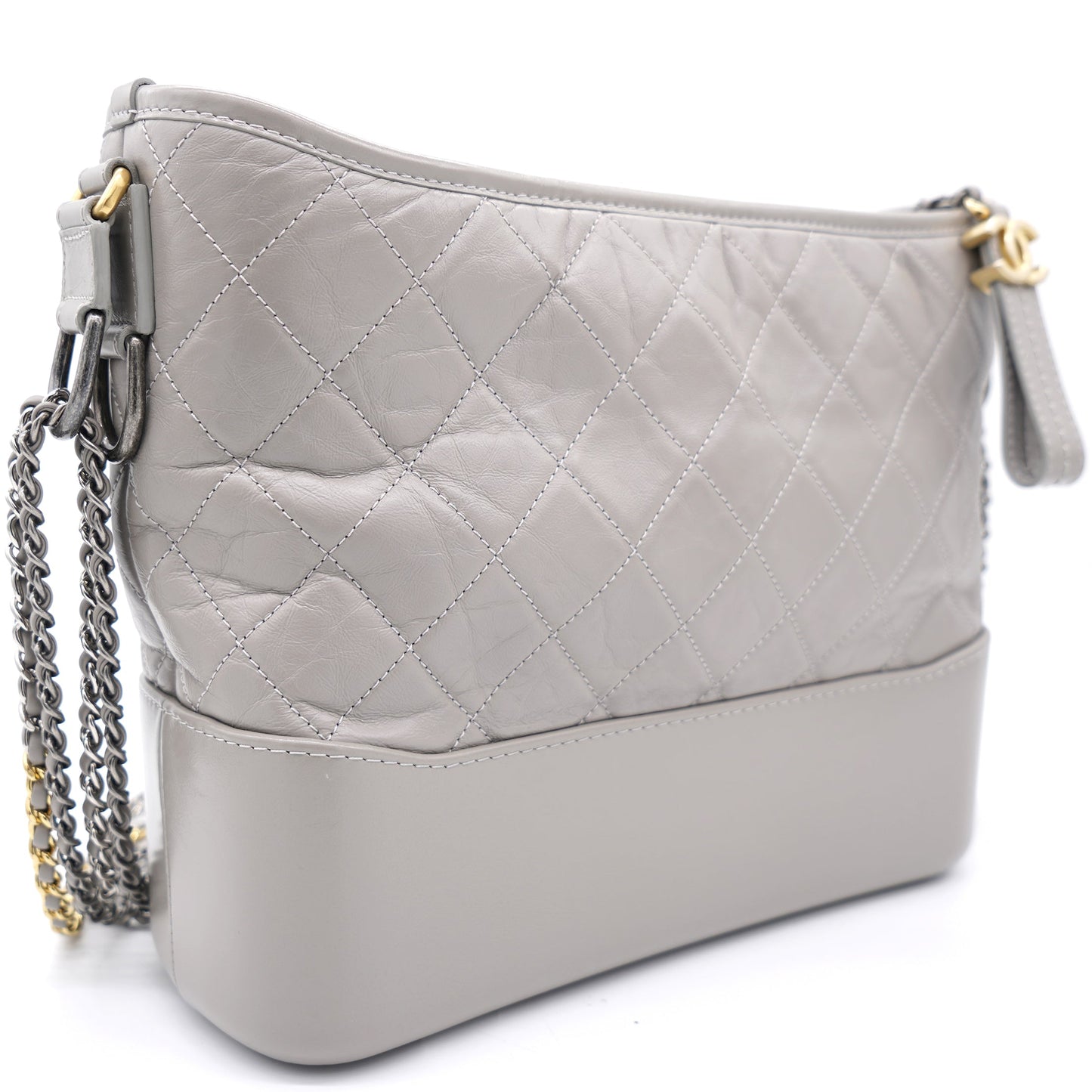 Chanel Grey Quilted Aged Calfskin Leather Gabrielle Hobo Bag