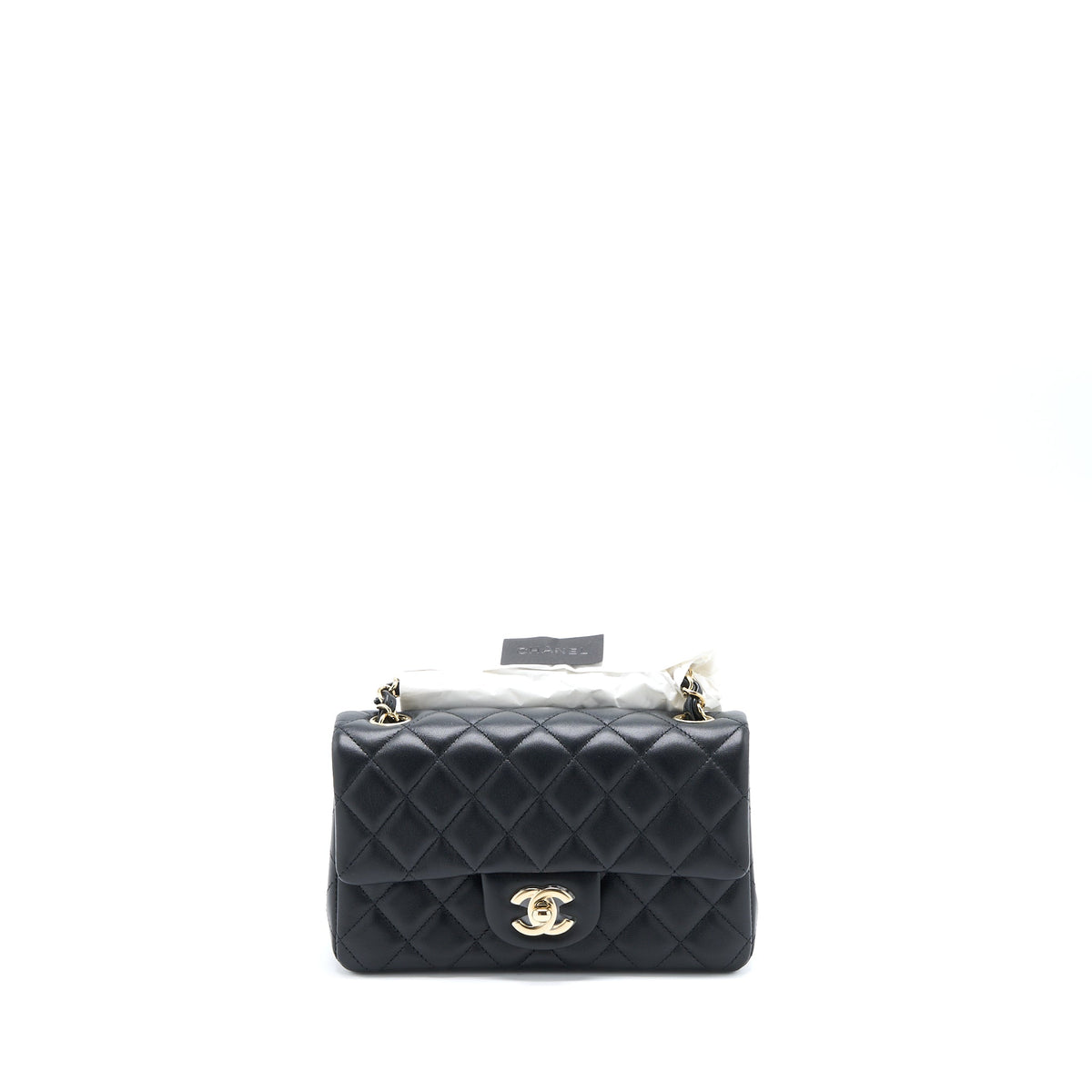 Chanel Mini Rectangular Flap Bag Lambskin Black LGHW (Microchip)