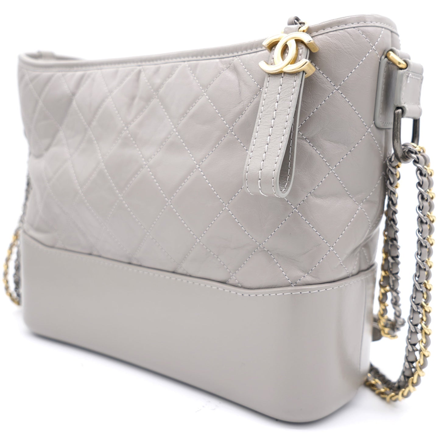 Chanel Grey Quilted Aged Calfskin Leather Gabrielle Hobo Bag