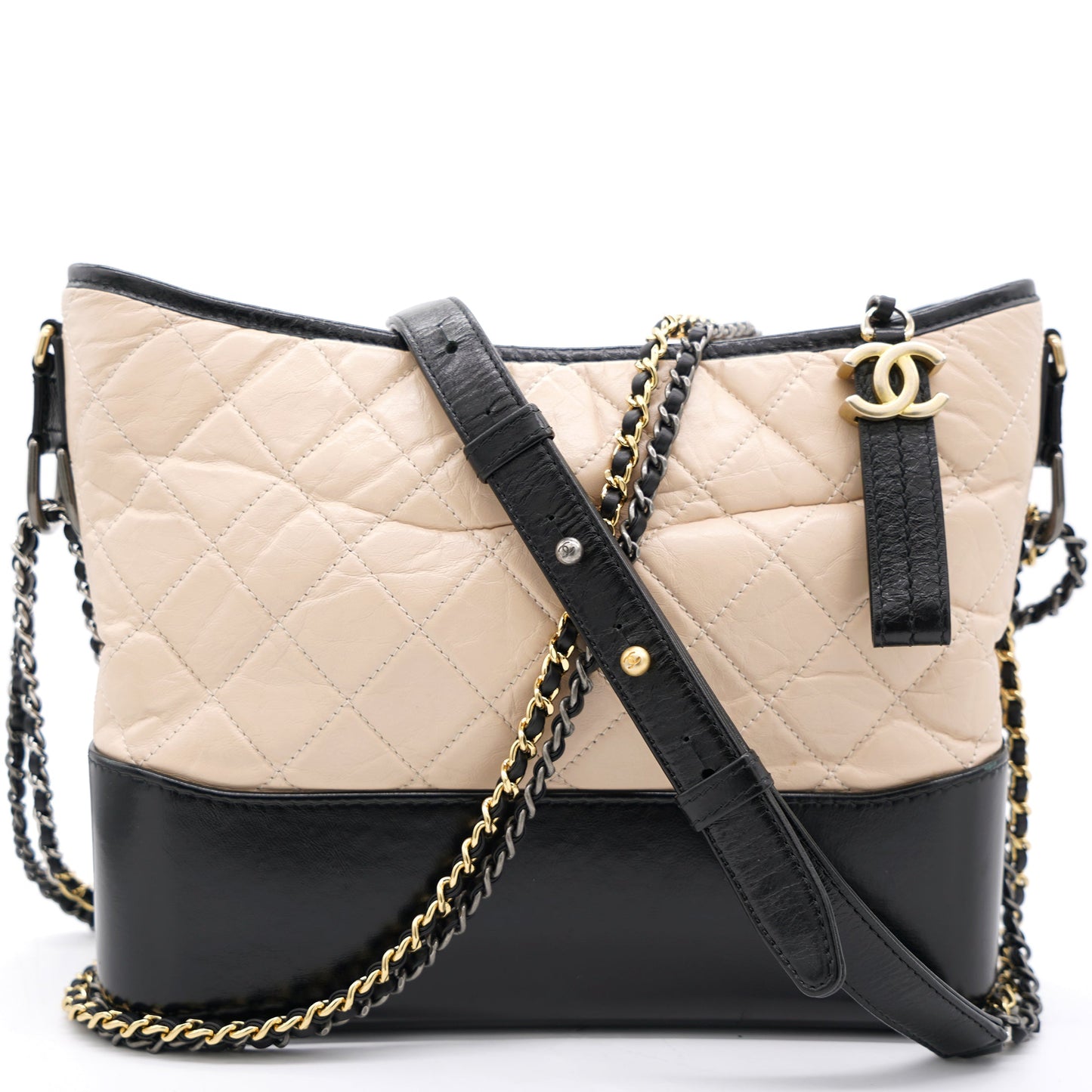 Chanel Aged Calfskin Quilted Medium Gabrielle Hobo Beige Black