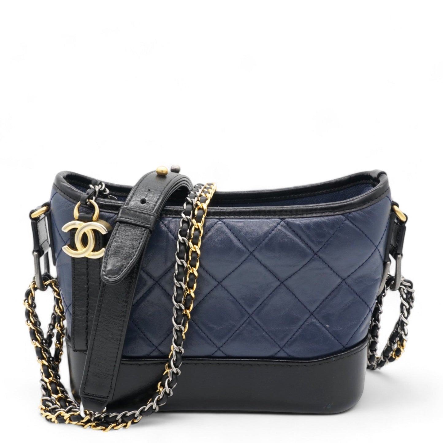 Chanel Aged Calfskin Quilted Small Gabrielle Hobo Navy Black