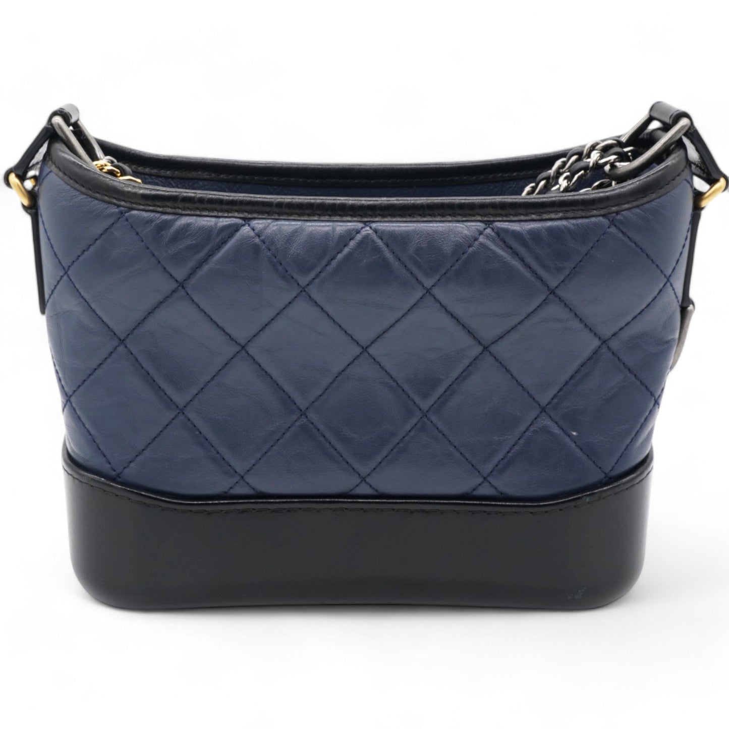 Chanel Aged Calfskin Quilted Small Gabrielle Hobo Navy Black