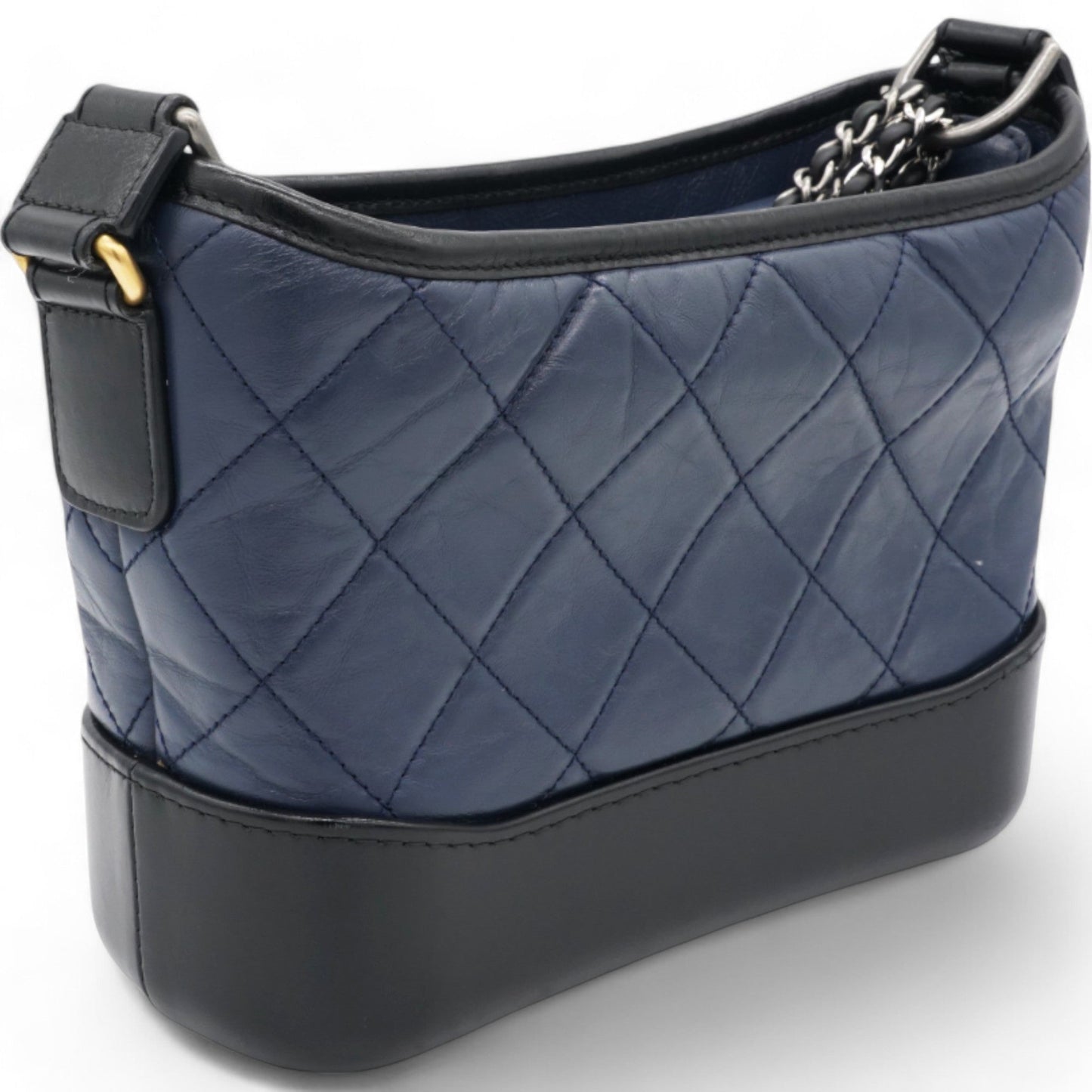 Chanel Aged Calfskin Quilted Small Gabrielle Hobo Navy Black