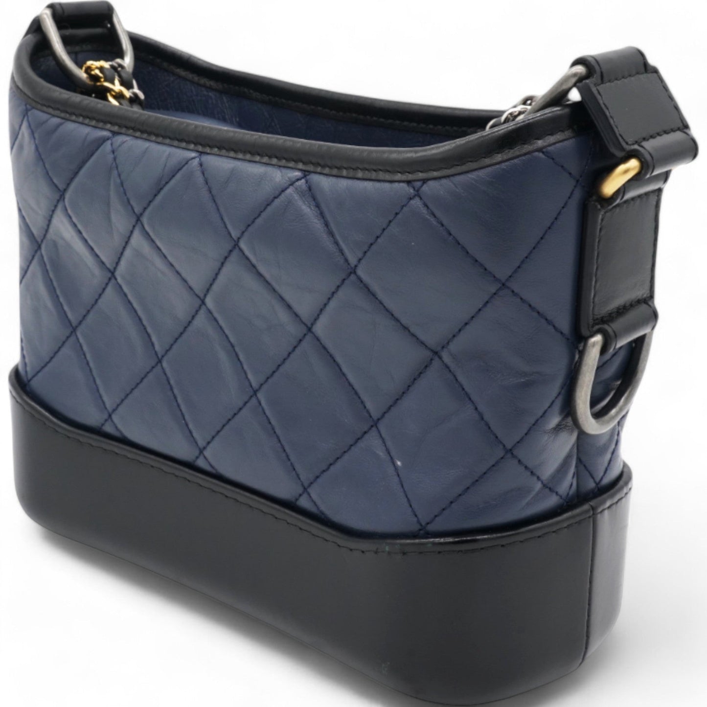 Chanel Aged Calfskin Quilted Small Gabrielle Hobo Navy Black