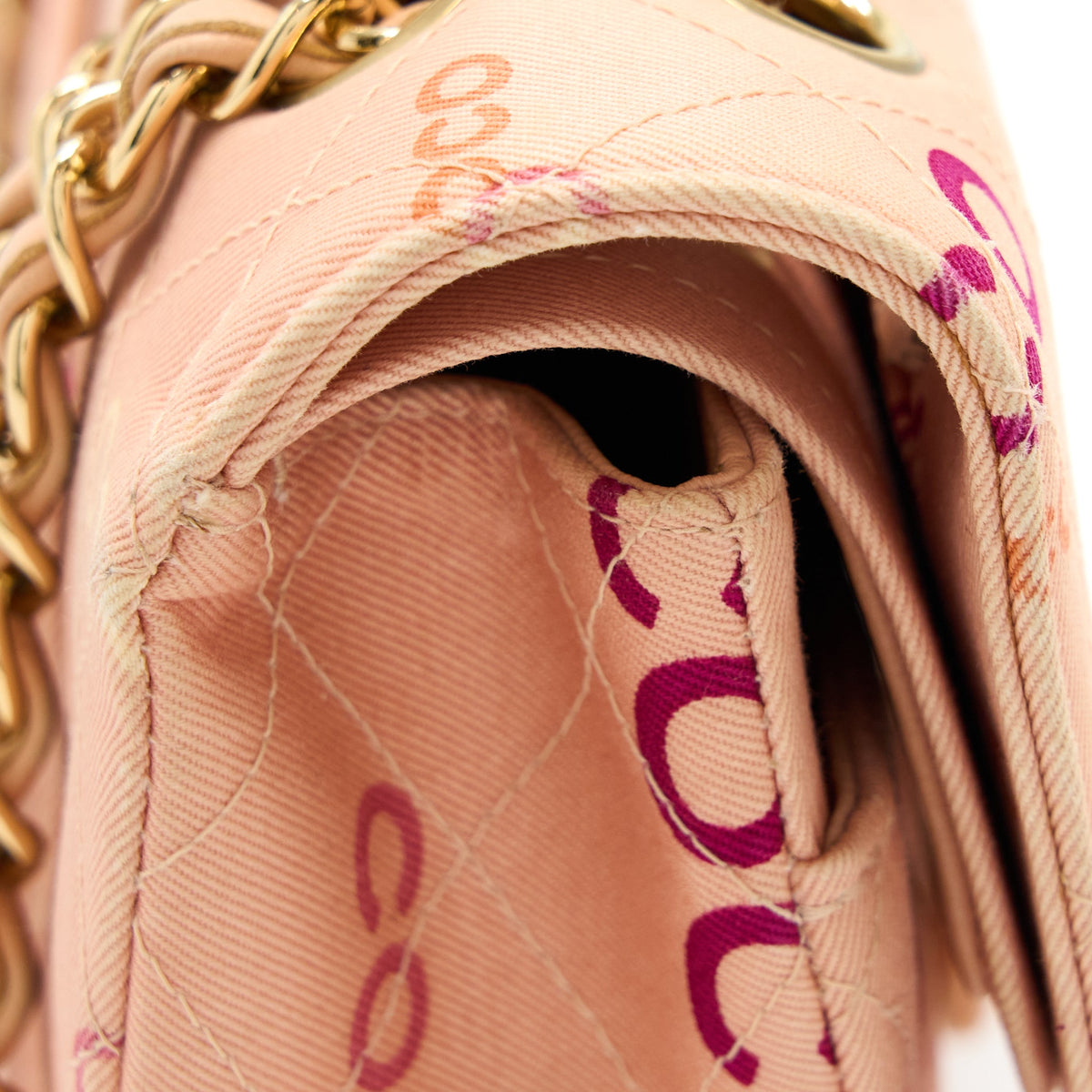 Chanel Vintage Coco Medium Classic Flap Bag Fabric Pink GHW