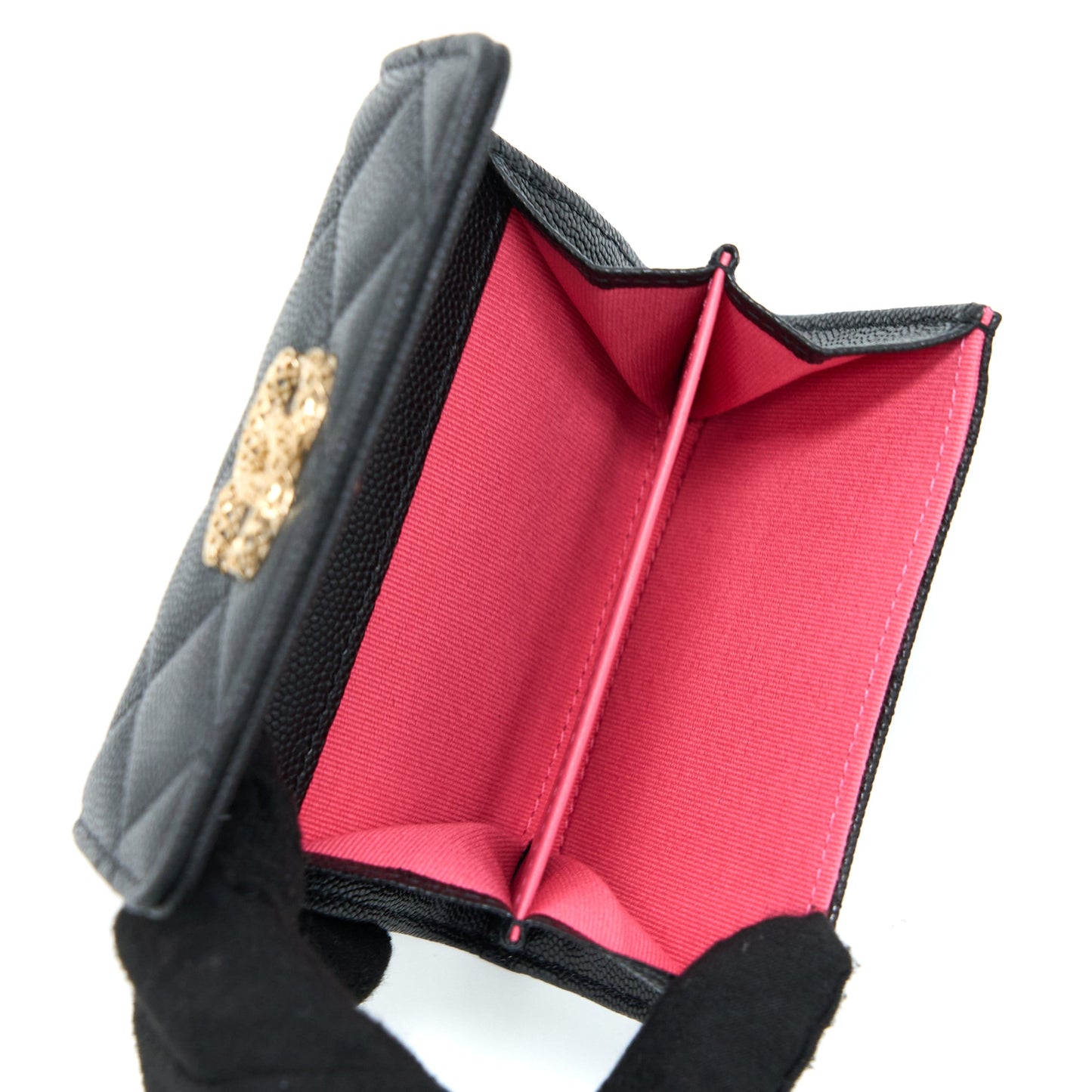 Chanel 23P Detail Logo Flap  Holder Caviar Black LGHW (Microchip)
