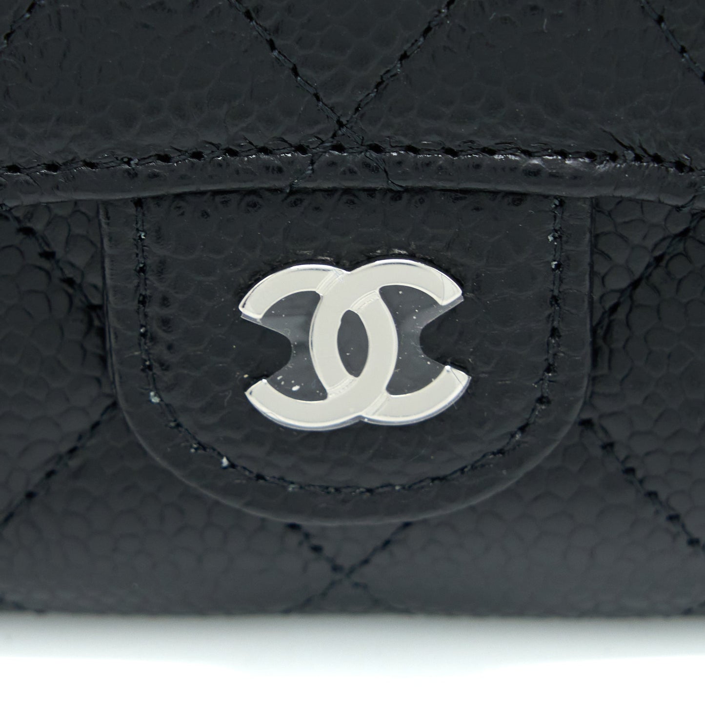 Chanel Classic Quilted Flap  Holder Caviar Black SHW (Microchip)