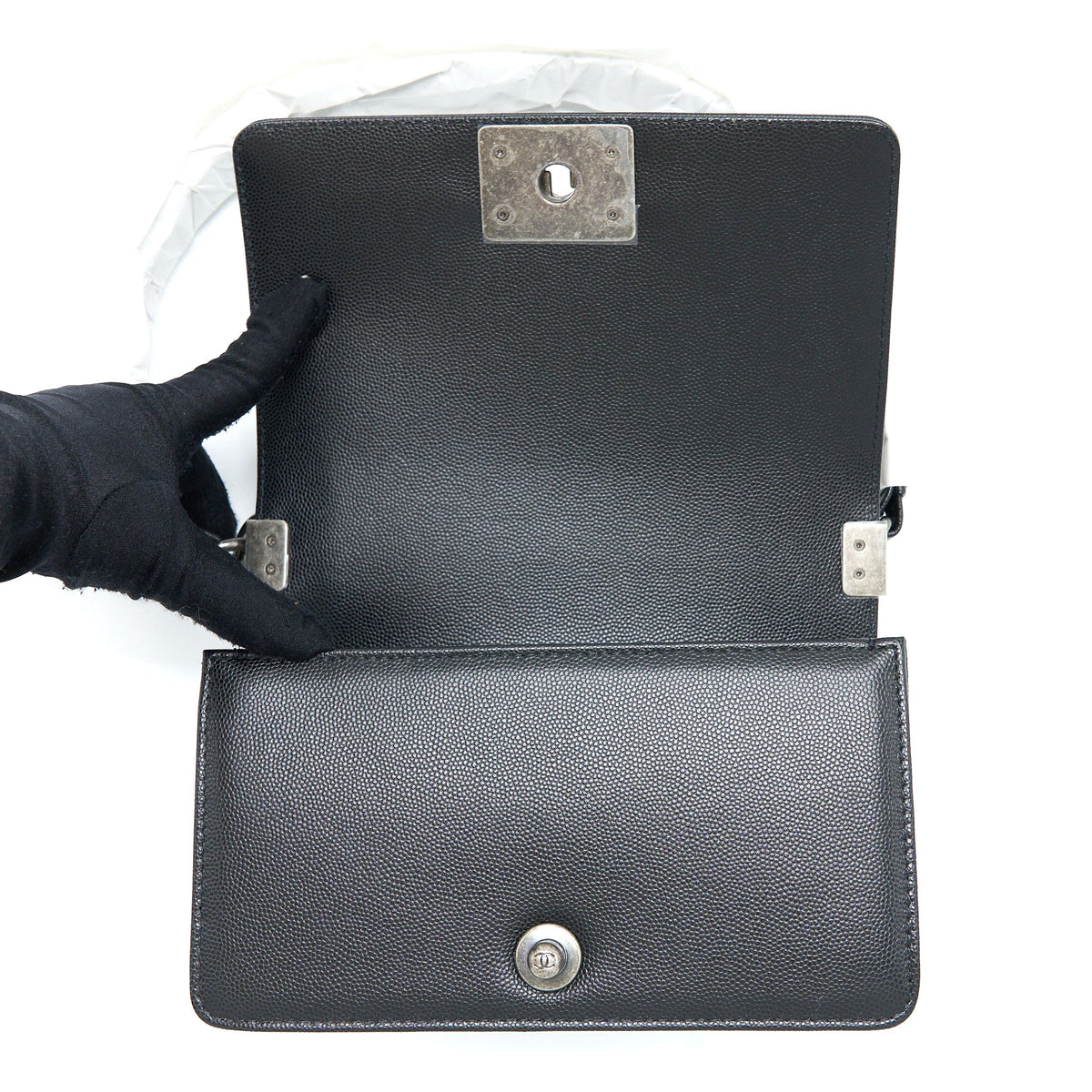Chanel Small Boy Bag Caviar Black Ruthenium SHW (Microchip)