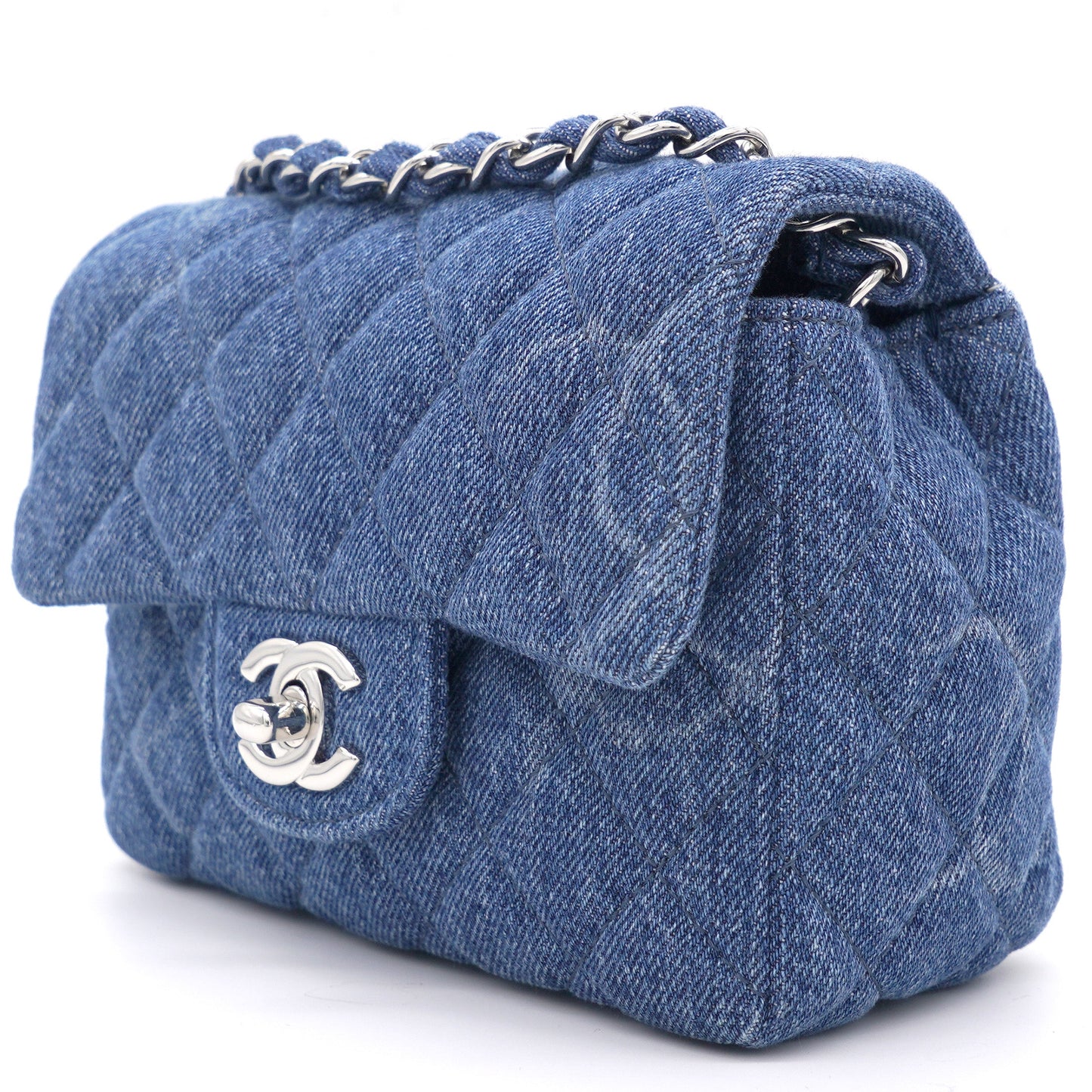 Chanel Blue Quilted Denim Mini Square Classic Flap Bag