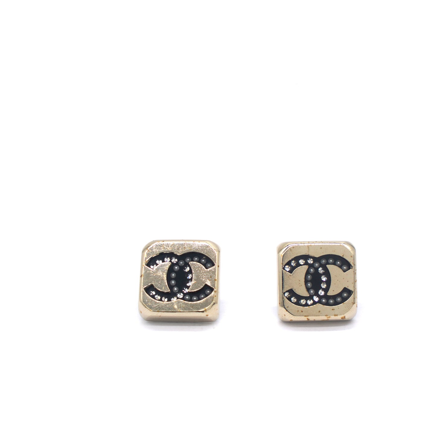 Chanel CC Stud Square Metal With Crystals Earrings
