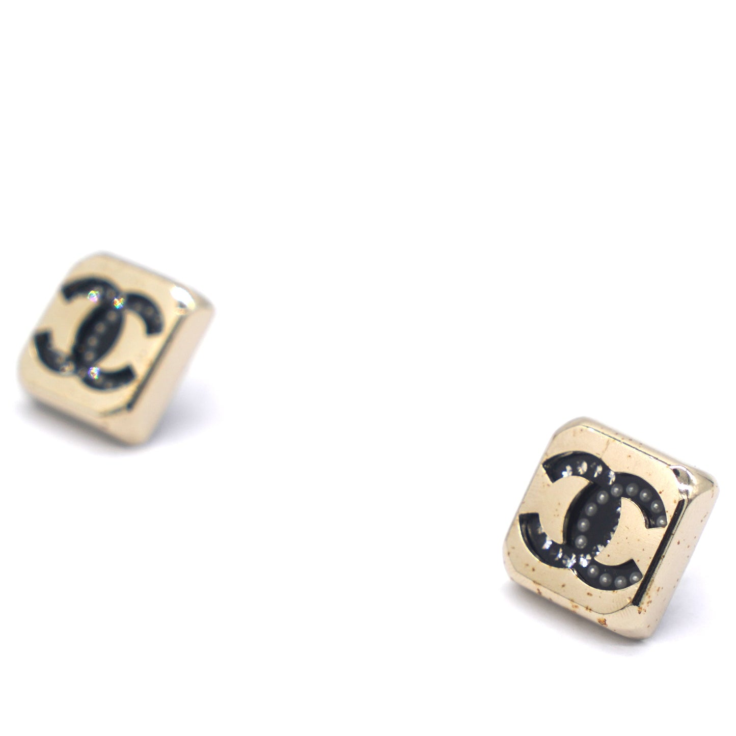 Chanel CC Stud Square Metal With Crystals Earrings