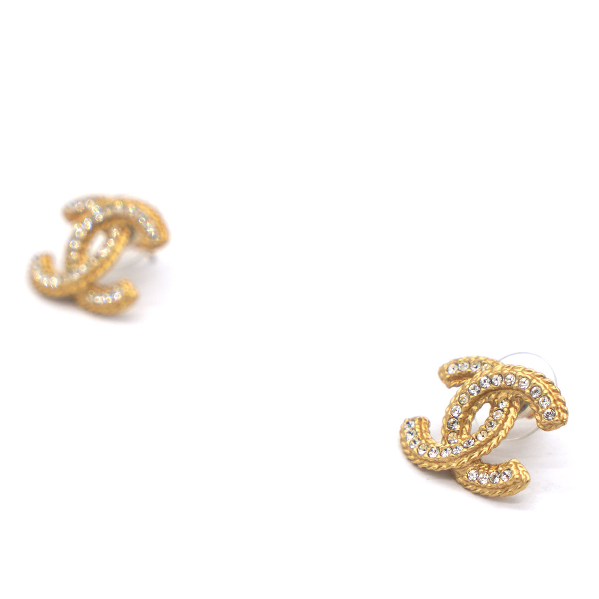 Chanel Gold Double C Wheat Earrings With Crystal