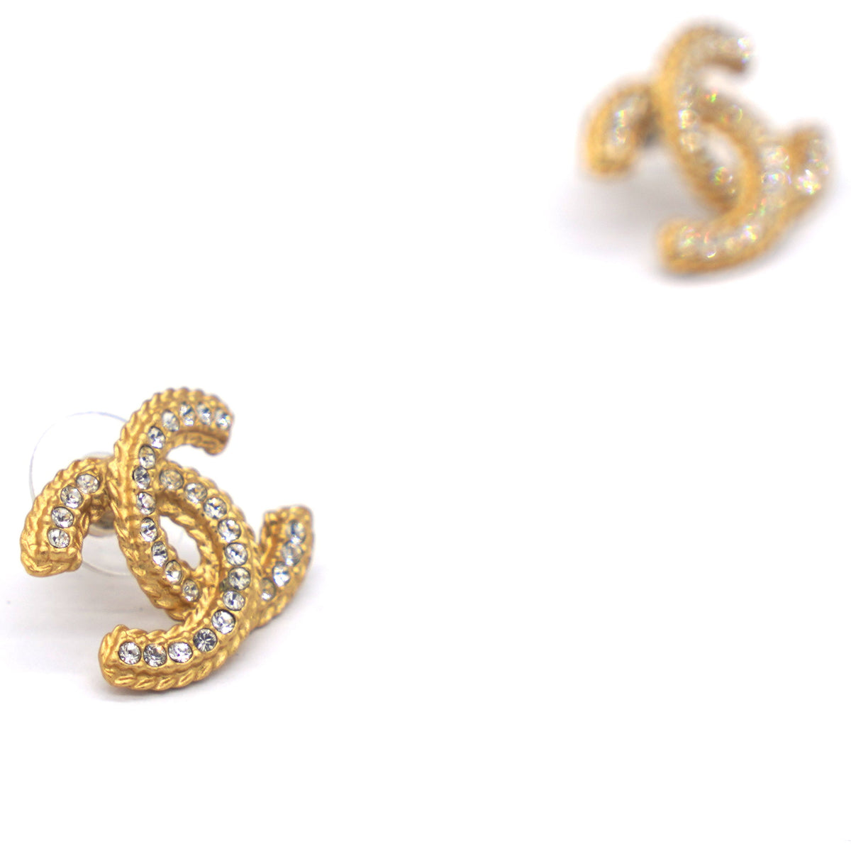 Chanel Gold Double C Wheat Earrings With Crystal