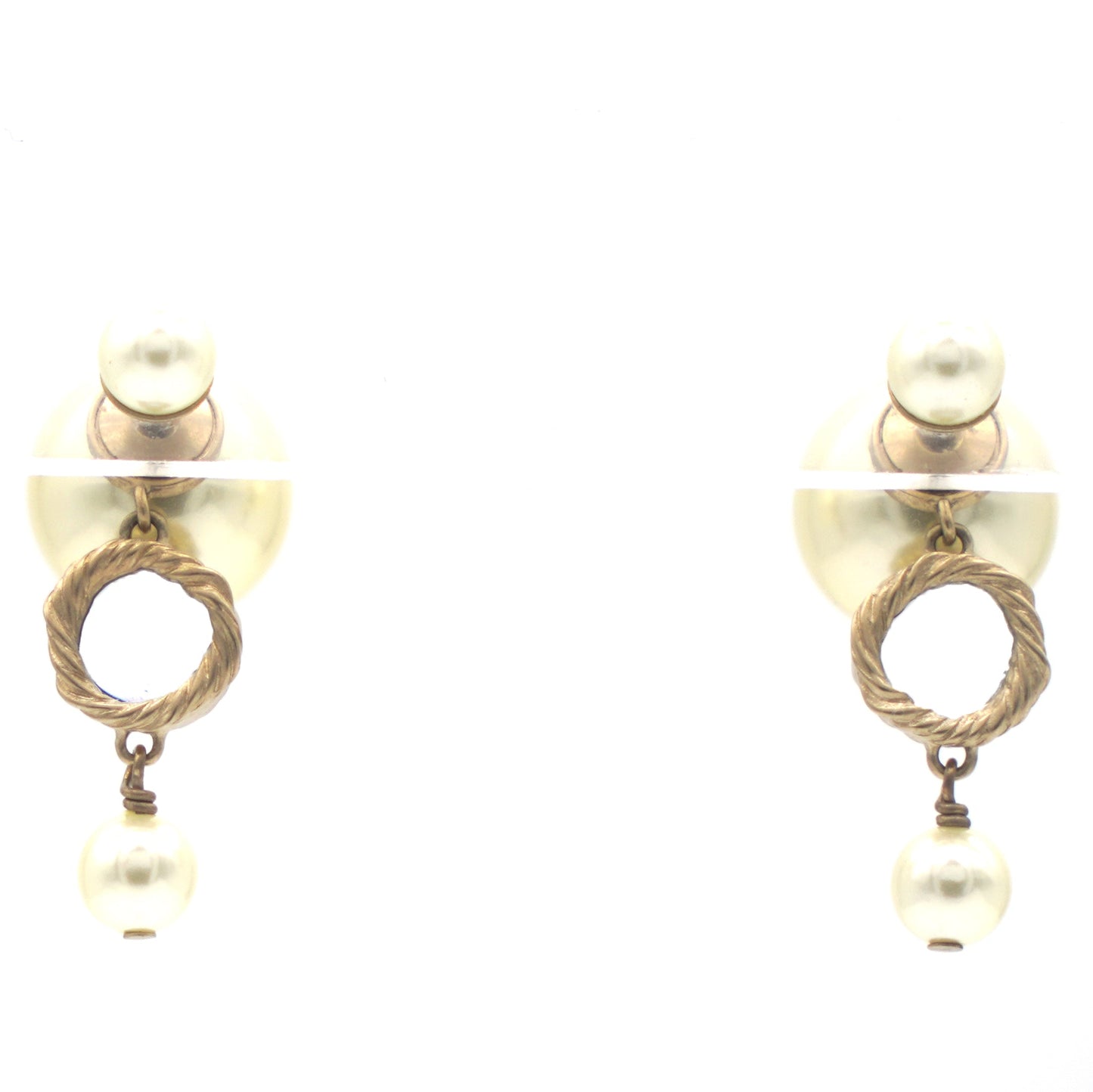 Dior Pearl Gold Tribales Earrings with Round Mirror Details