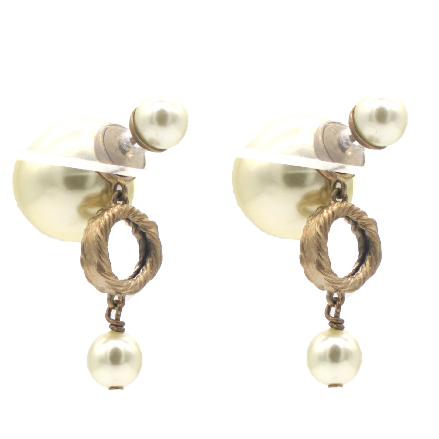 Dior Pearl Gold Tribales Earrings with Round Mirror Details