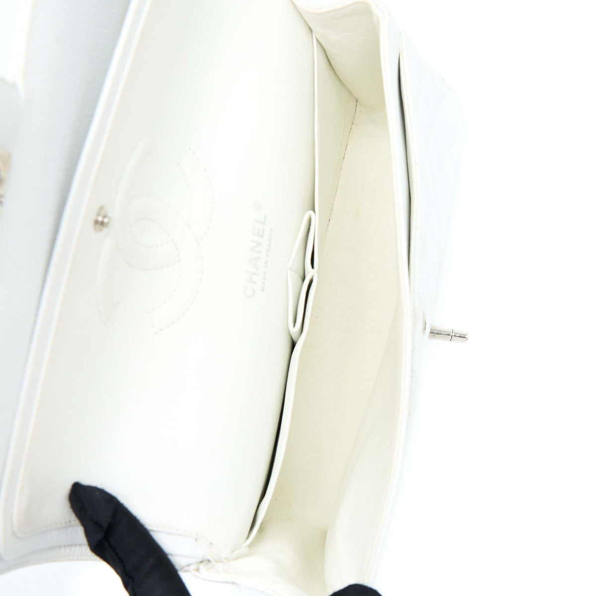 Chanel Medium Classic Flap Caviar White SHW