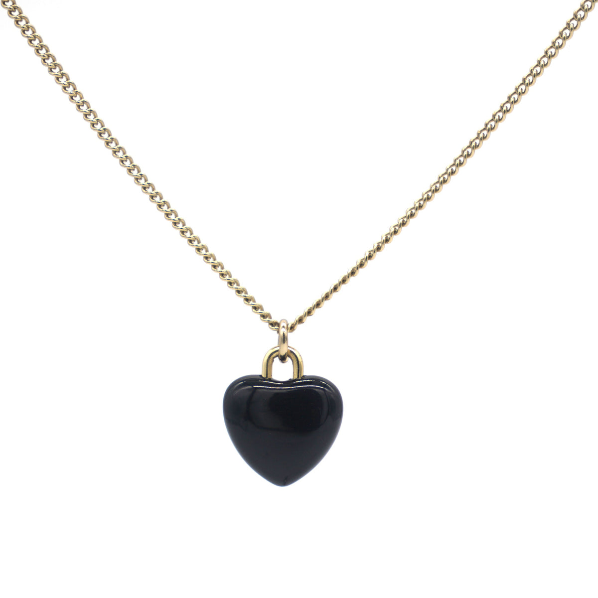 Chanel Resin Crystal CC Heart Necklace Black Gold