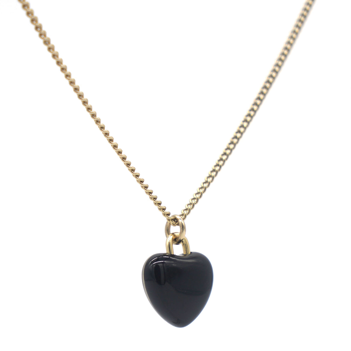 Chanel Resin Crystal CC Heart Necklace Black Gold
