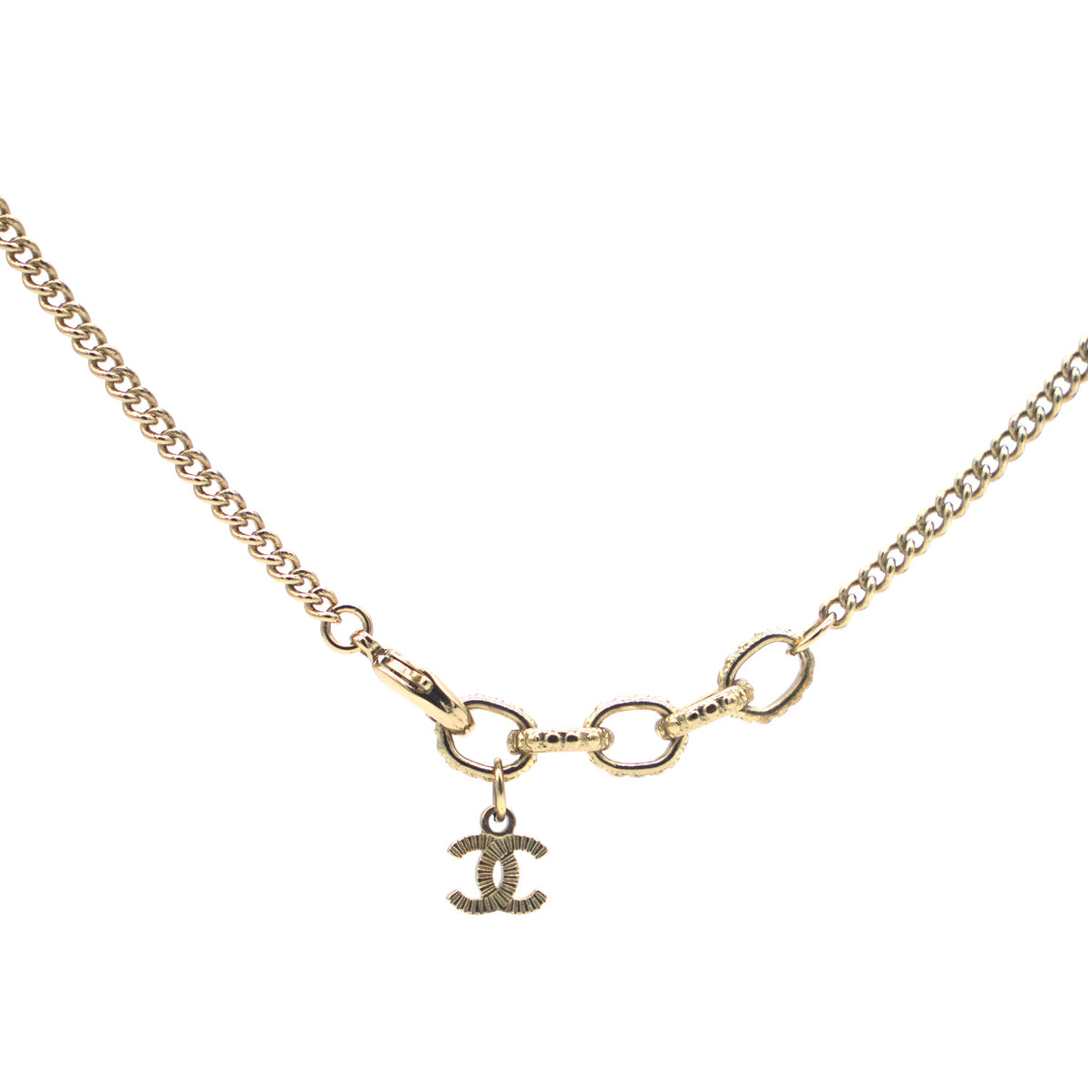 Chanel Resin Crystal CC Heart Necklace Black Gold