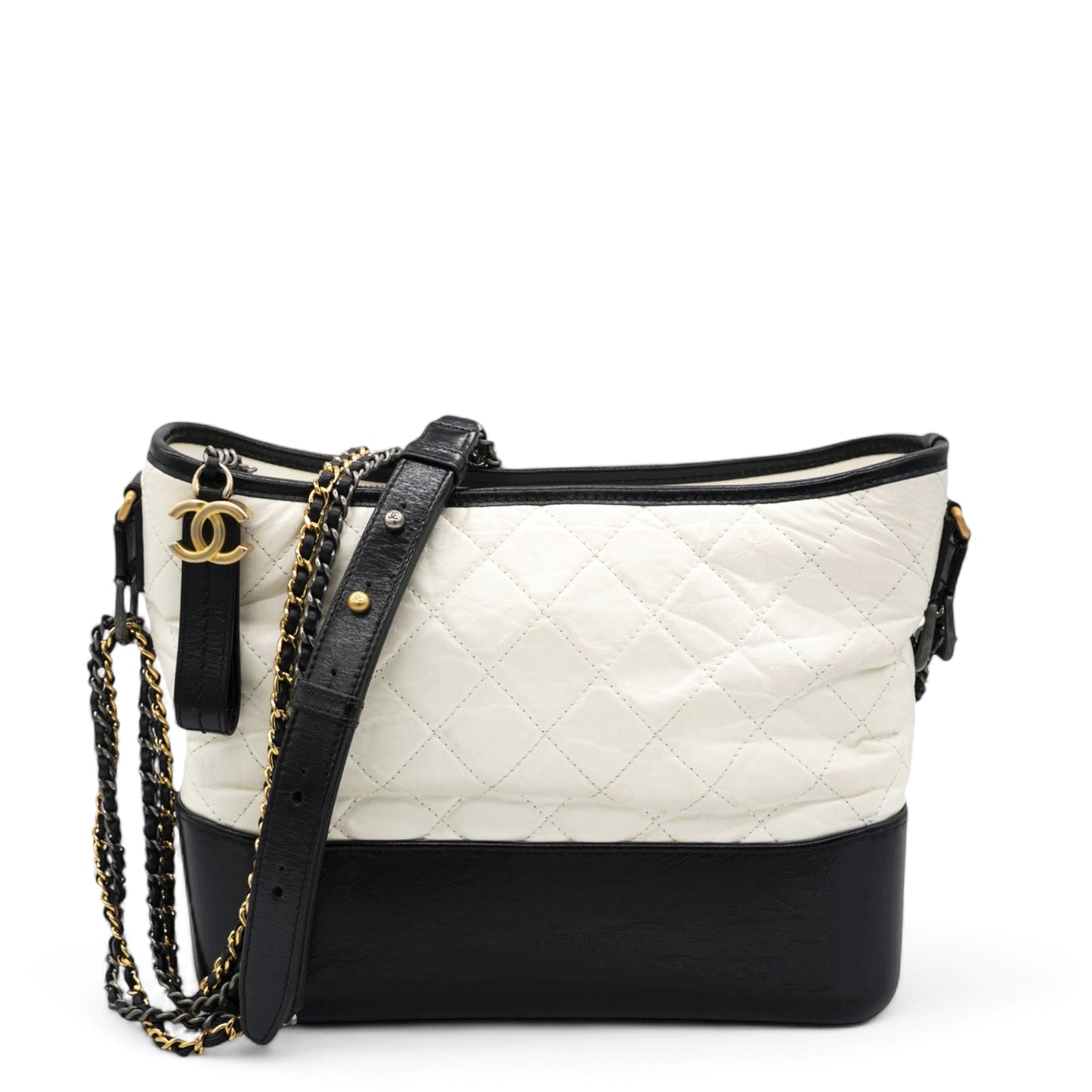 Chanel Aged Calfskin Quilted Medium Gabrielle Hobo Black White