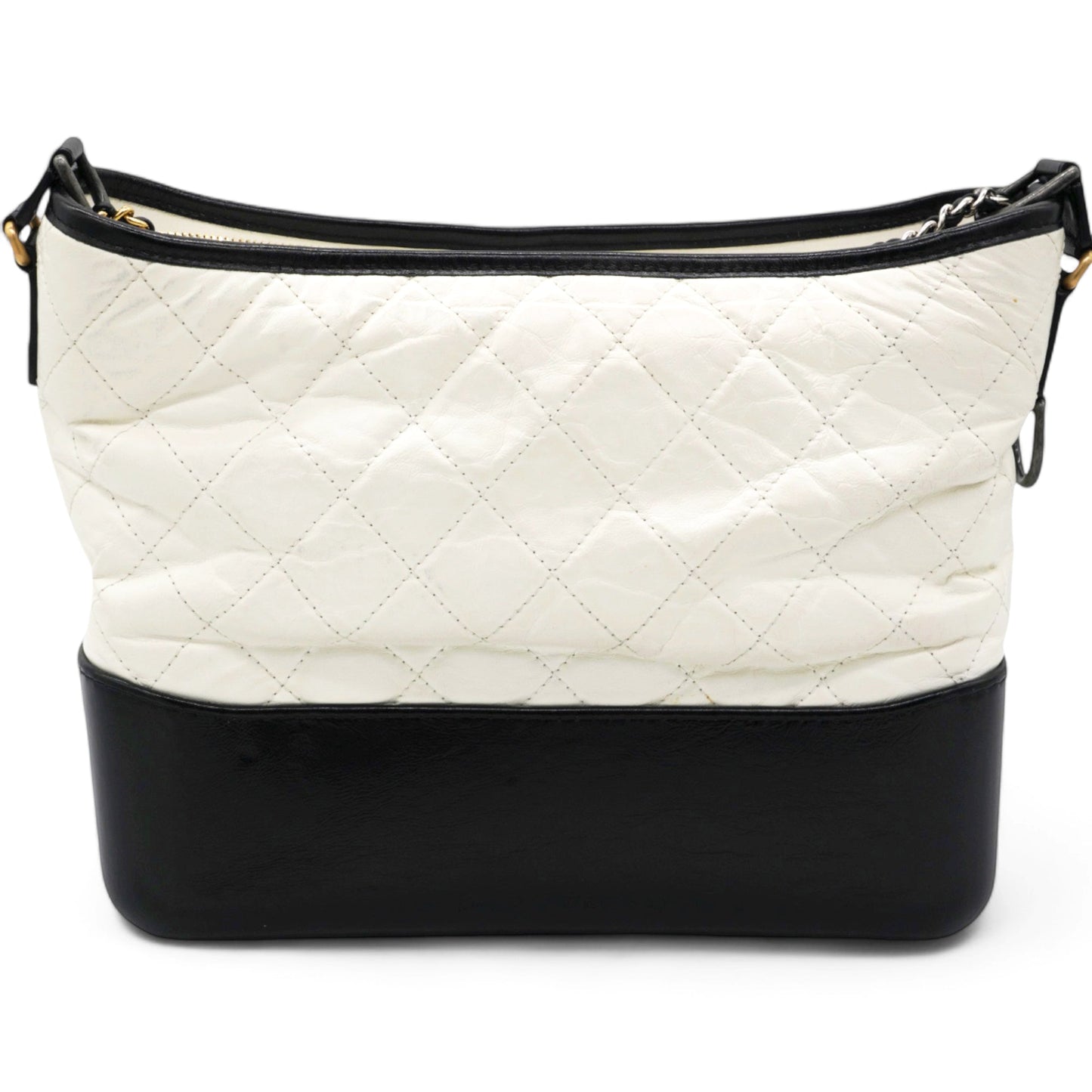 Chanel Aged Calfskin Quilted Medium Gabrielle Hobo Black White