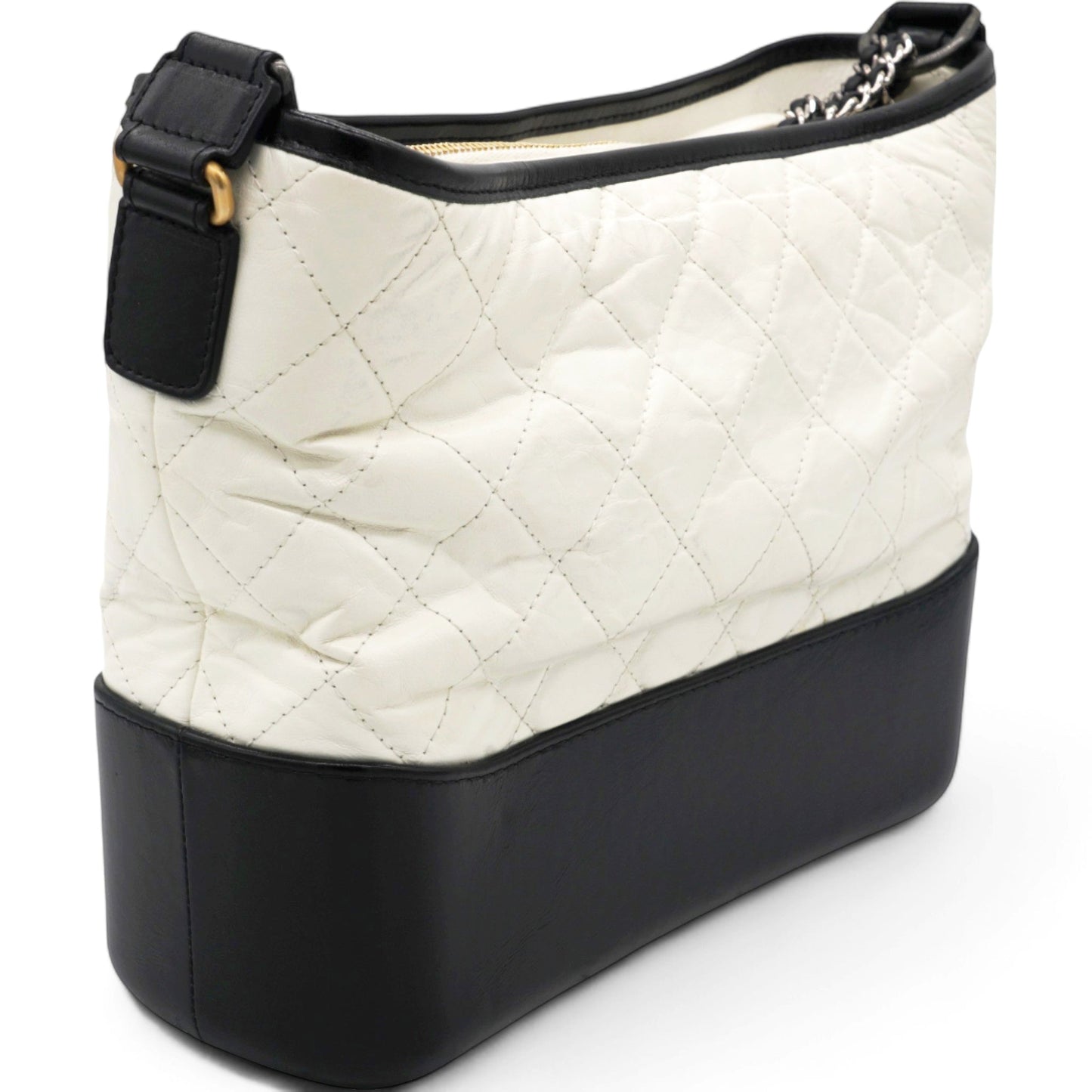 Chanel Aged Calfskin Quilted Medium Gabrielle Hobo Black White