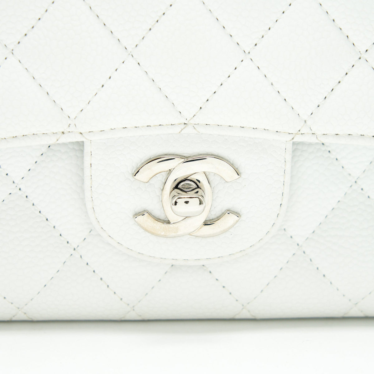 CHANEL MEDIUM CLASSIC DOUBLE FLAP BAG CAVIAR WHITE SHW