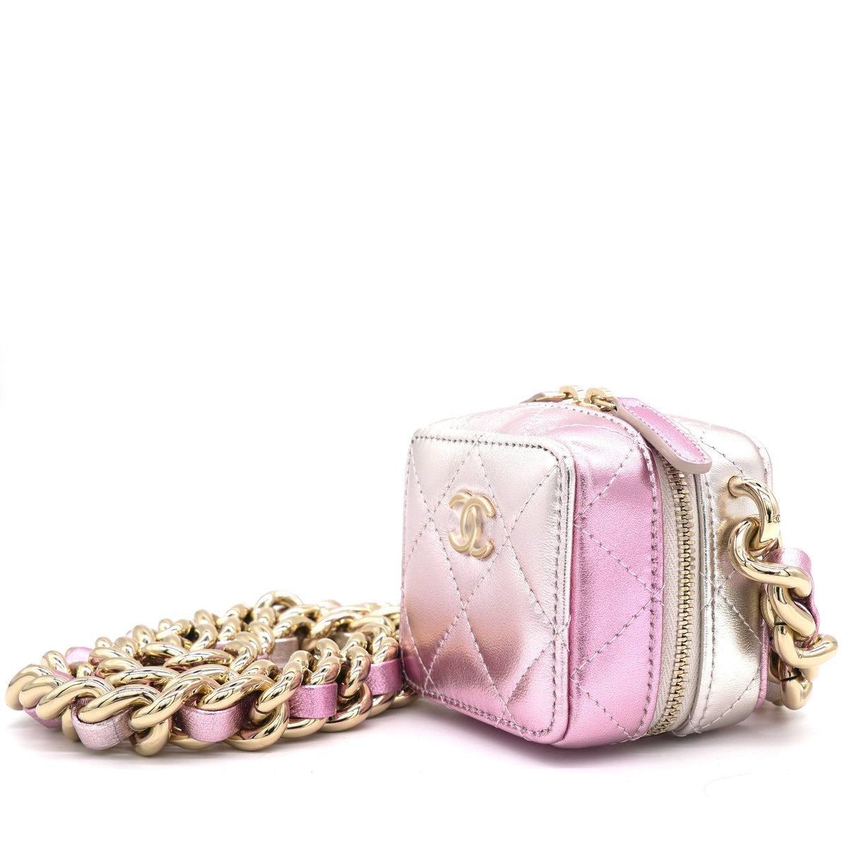 Chanel Gradient Metallic Gold and Pink Lambskin Clutch with Chain
