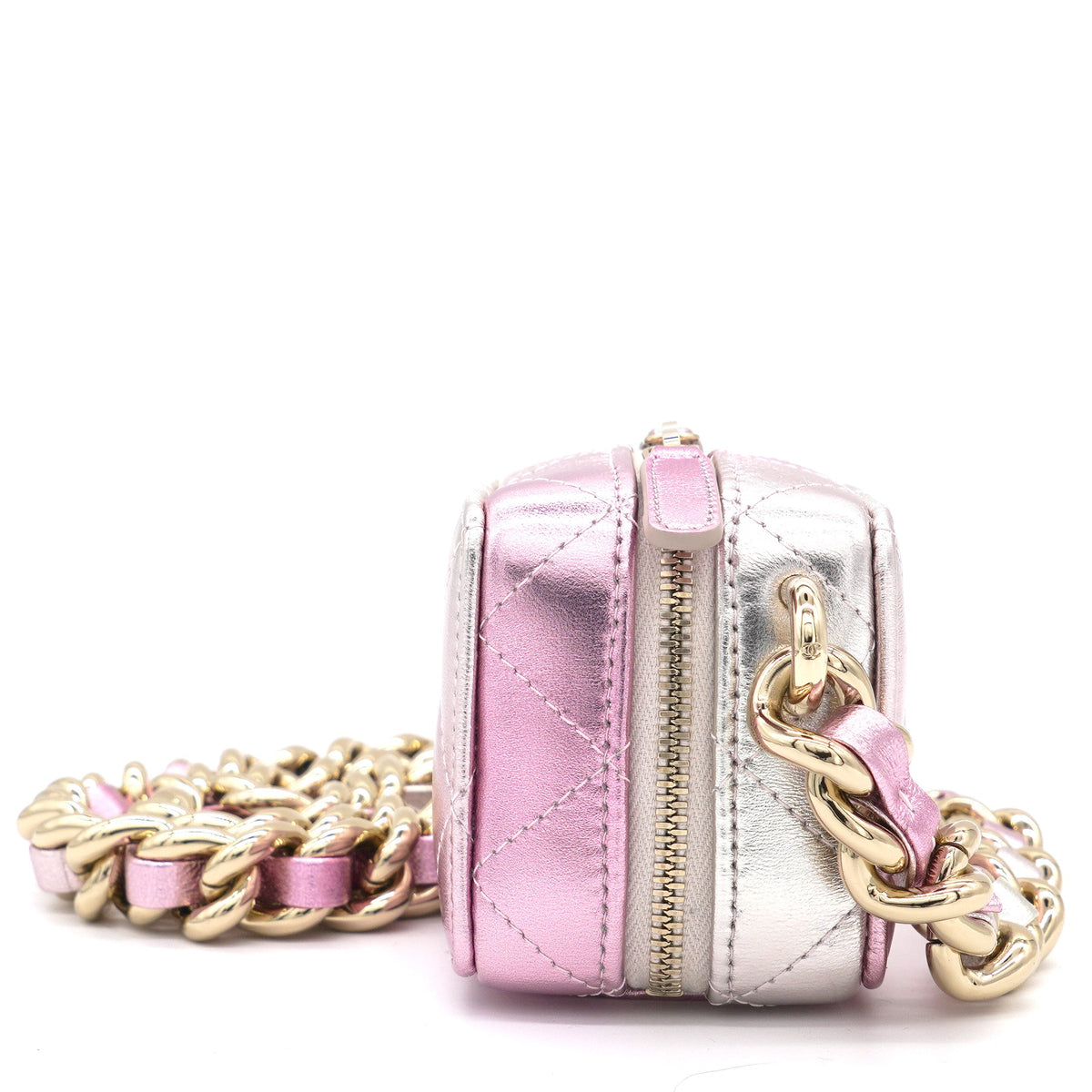 Chanel Gradient Metallic Gold and Pink Lambskin Clutch with Chain