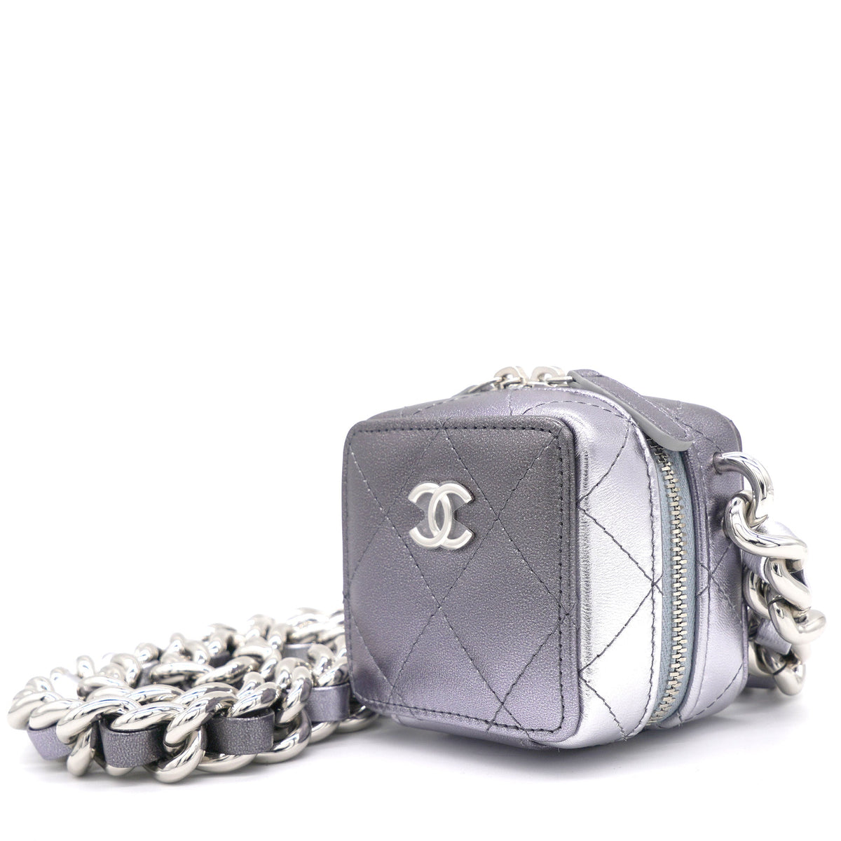 Chanel Gradient Metallic Silver and Purple Lambskin Clutch with Chain