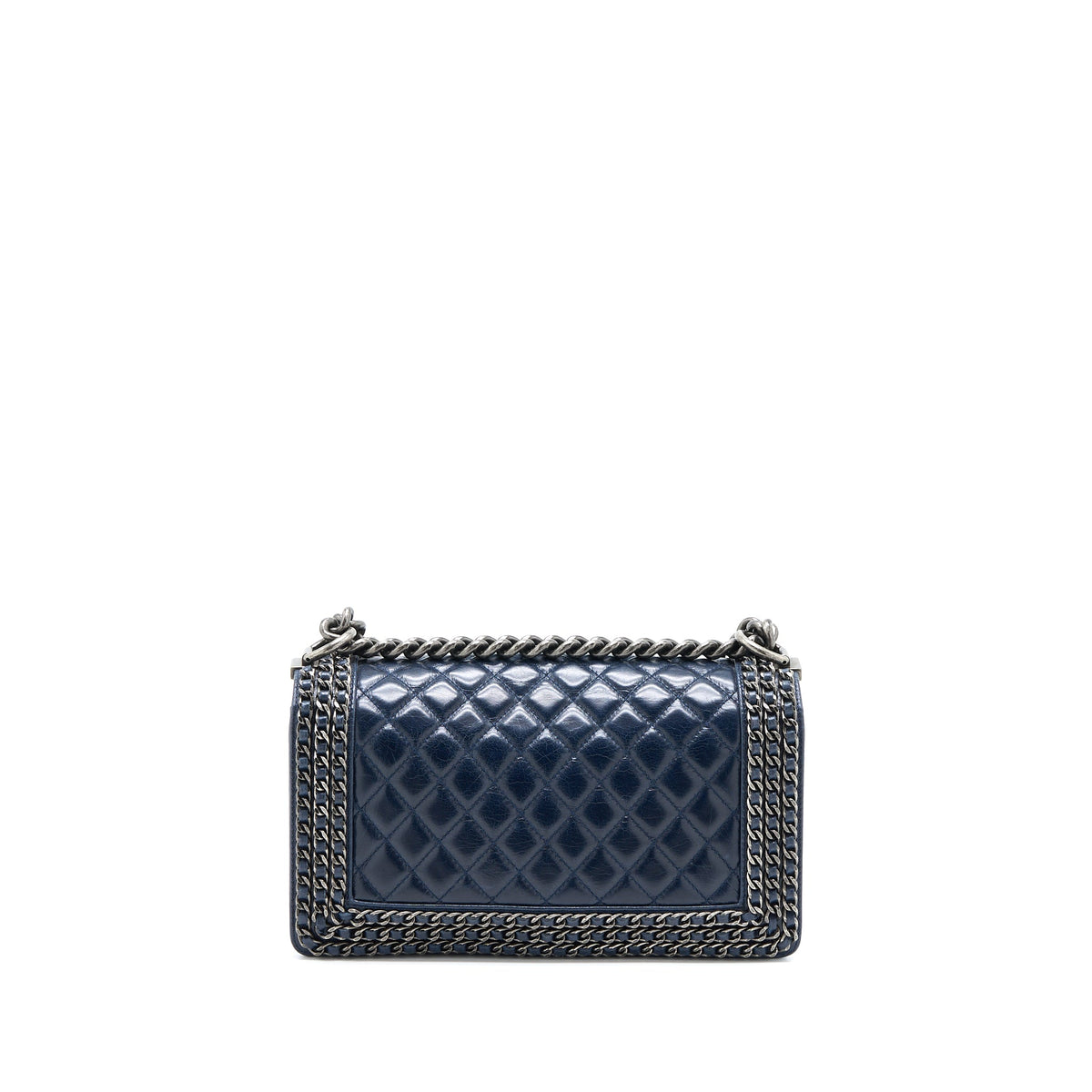 Chanel Medium Boy Bag Limited Edition with Chain Edge Aged Calfskin Navy Ruthenium Hardware