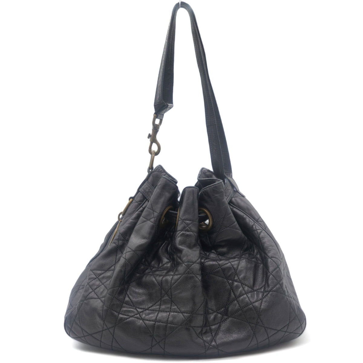 Dior Lambskin Cannage Drawstring Bag Black