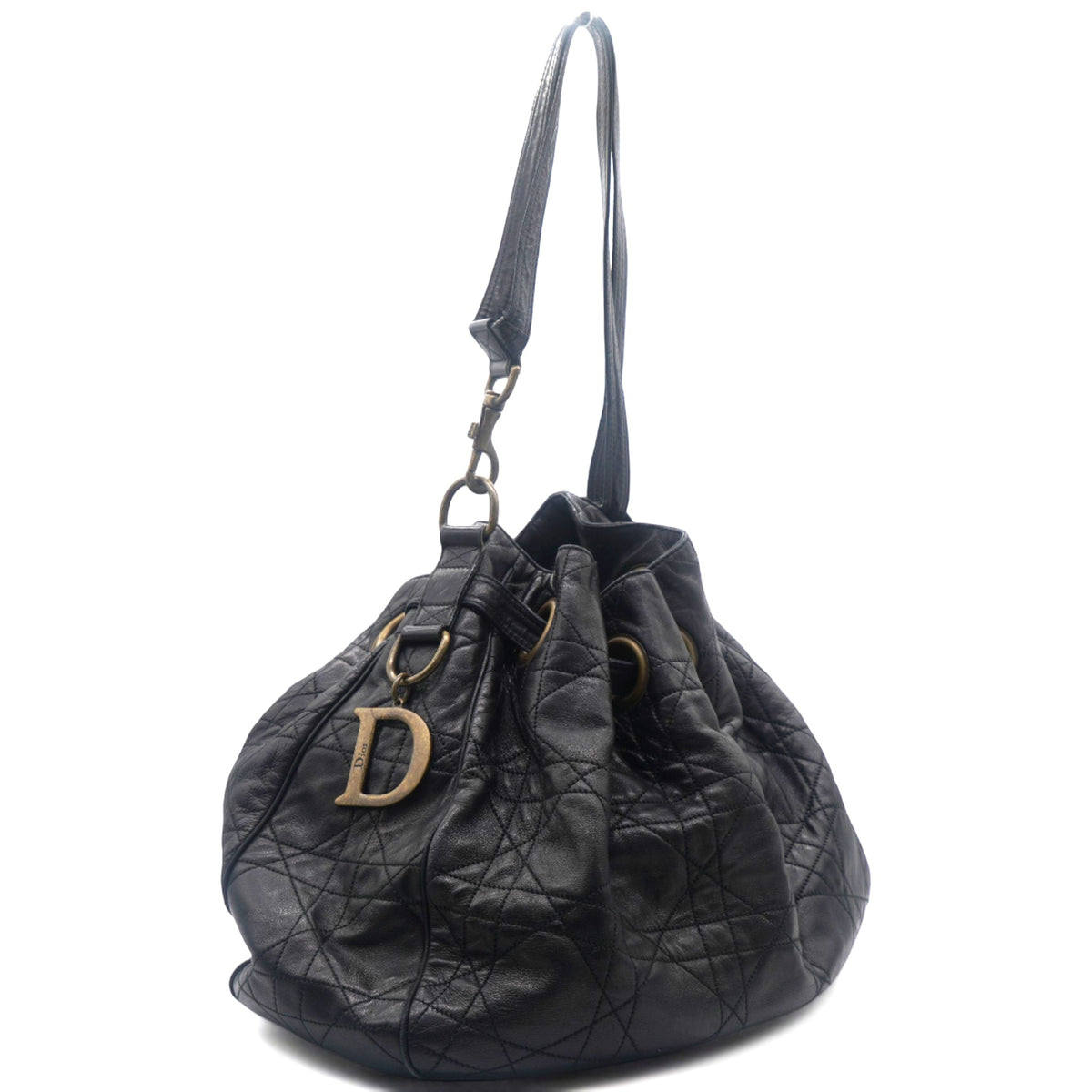 Dior Lambskin Cannage Drawstring Bag Black