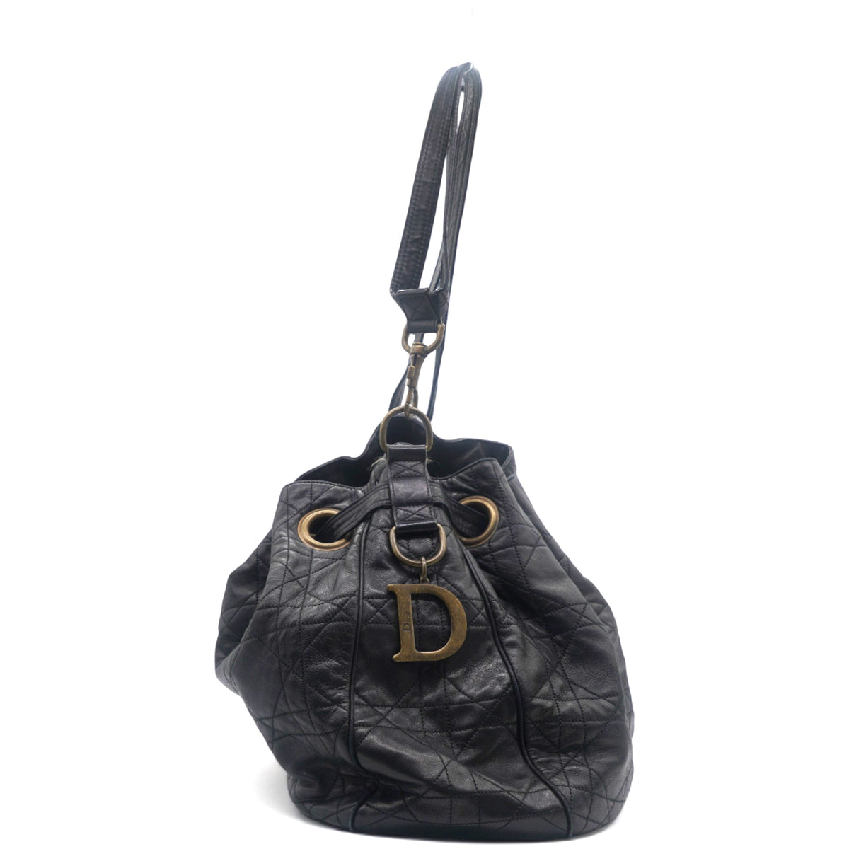 Dior Lambskin Cannage Drawstring Bag Black