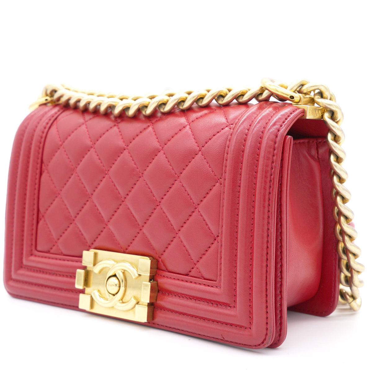 Chanel Red Quilted Lambskin Leather Small Boy Flap Bag