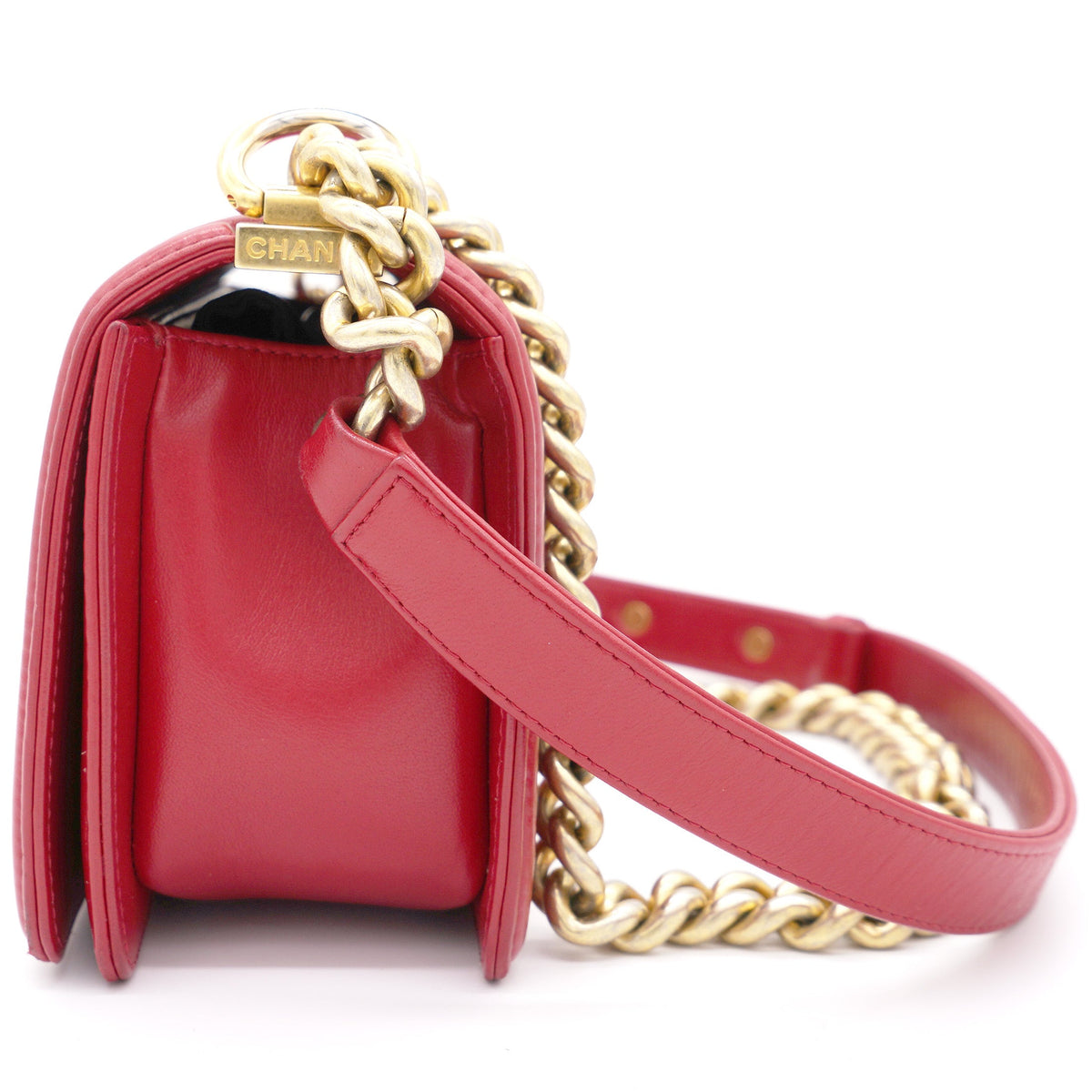 Chanel Red Quilted Lambskin Leather Small Boy Flap Bag