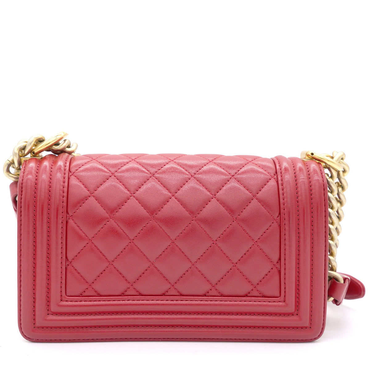 Chanel Red Quilted Lambskin Leather Small Boy Flap Bag