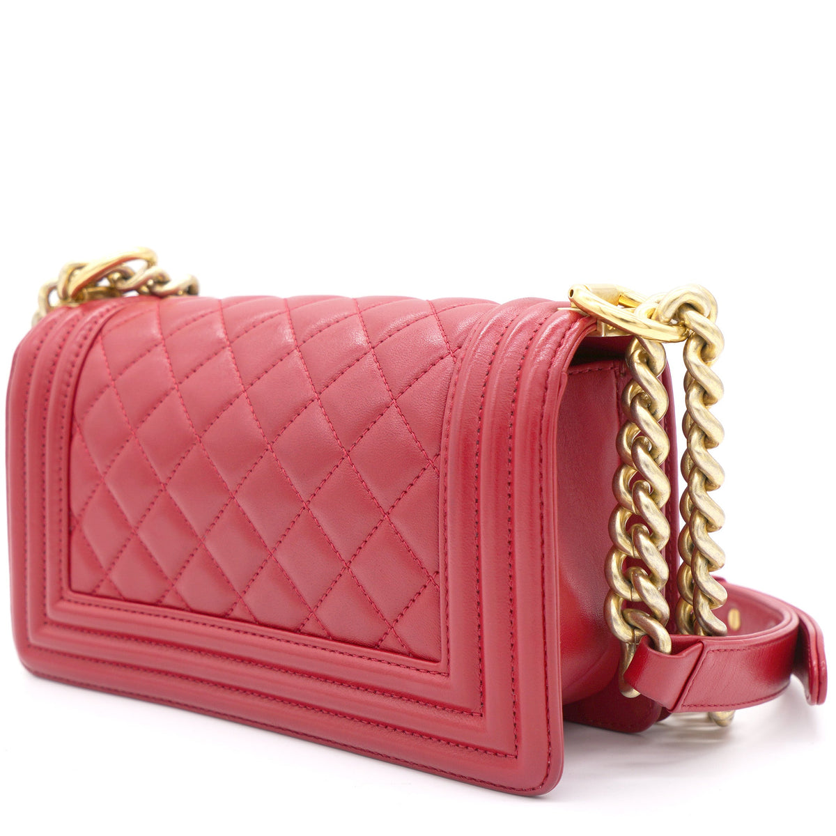 Chanel Red Quilted Lambskin Leather Small Boy Flap Bag