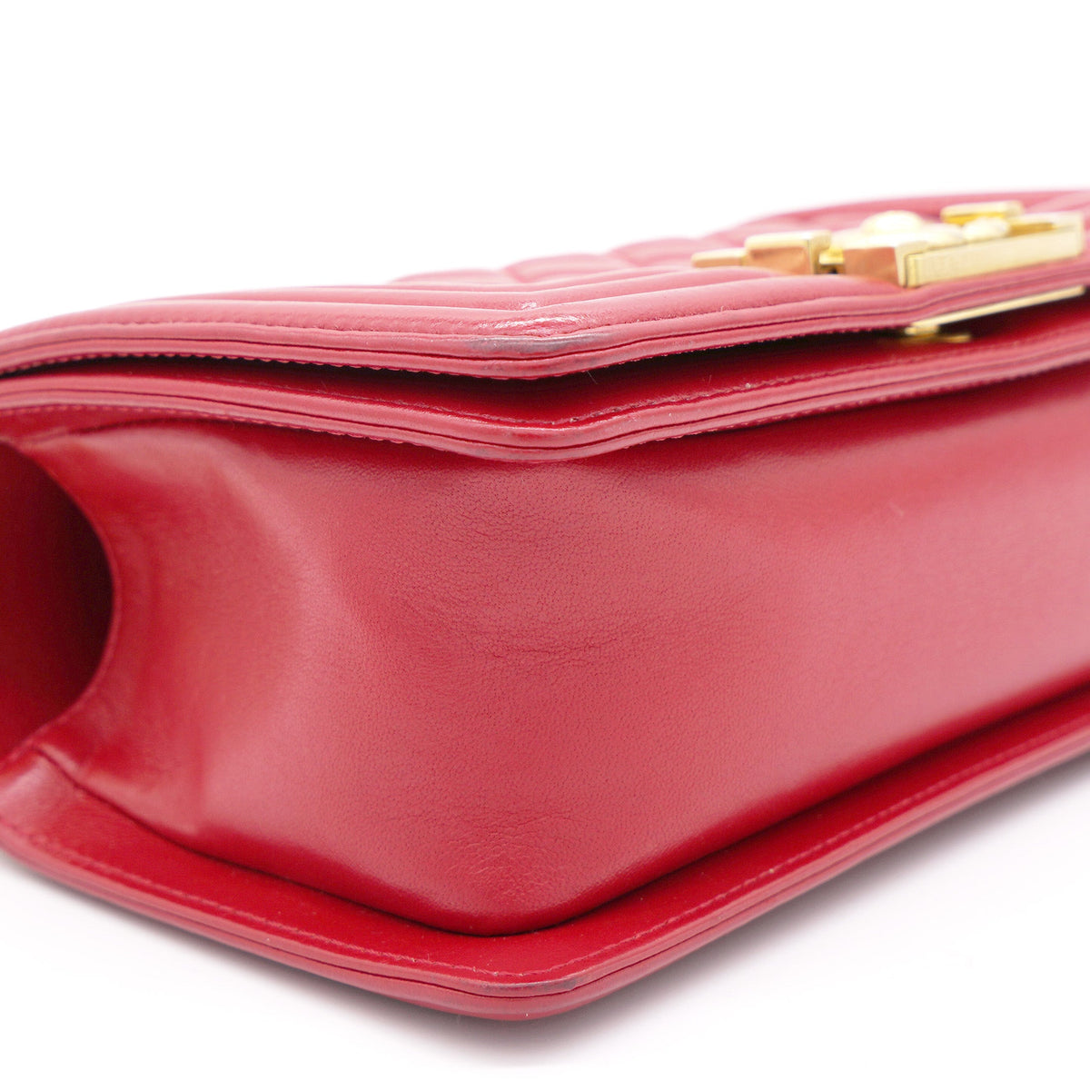 Chanel Red Quilted Lambskin Leather Small Boy Flap Bag