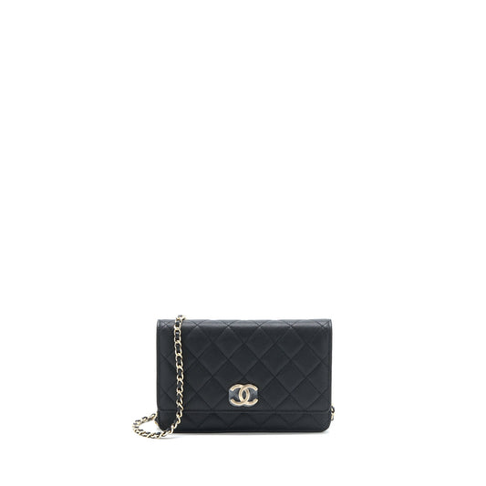 Chanel Giant CC Logo Wallet On Chain Caviar Black LGHW (Microchip)