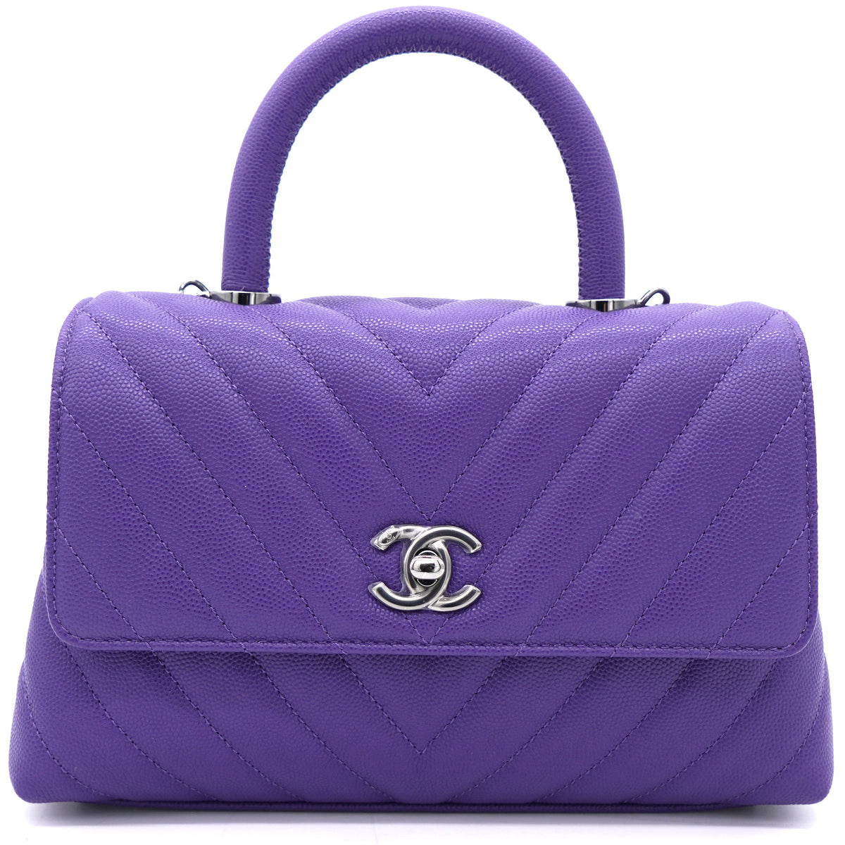 Chanel Purple Chevron Caviar Leather Mini Coco Top Handle Bag