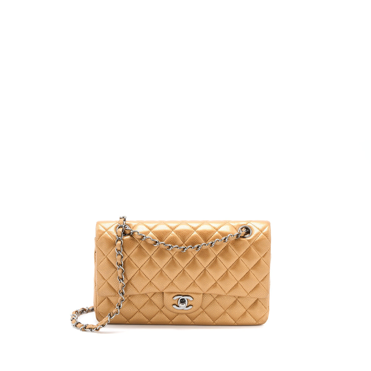Chanel Medium Classic Double Flap Bag Caviar Metallic Iridescent Ruthenium Hardware