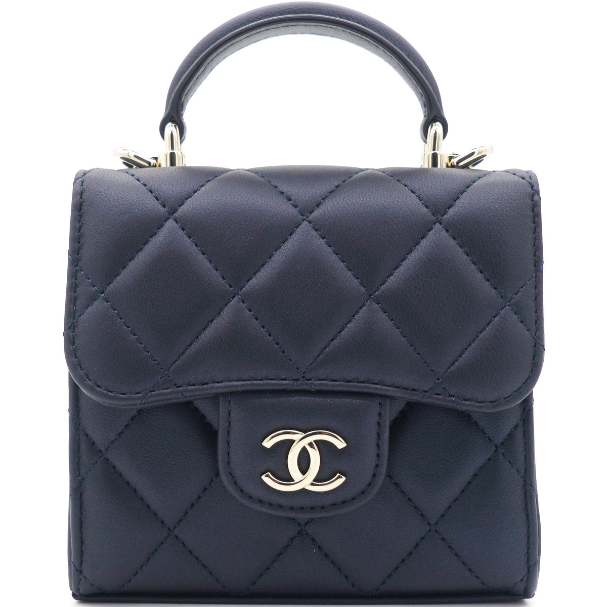 Chanel Lambskin Pearl Black Mini Handle Bag