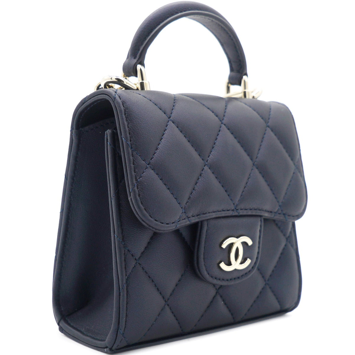 Chanel Lambskin Pearl Black Mini Handle Bag