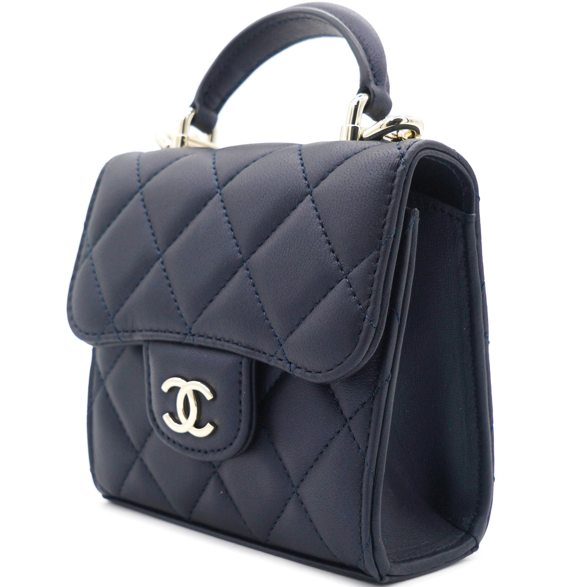 Chanel Lambskin Pearl Black Mini Handle Bag