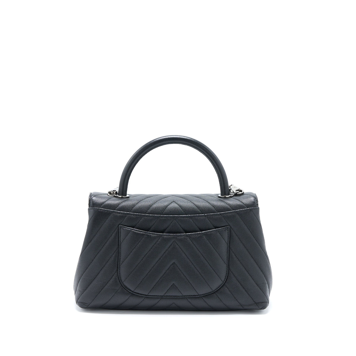 Chanel Medium Coco Handle Chevron Caviar Black SHW