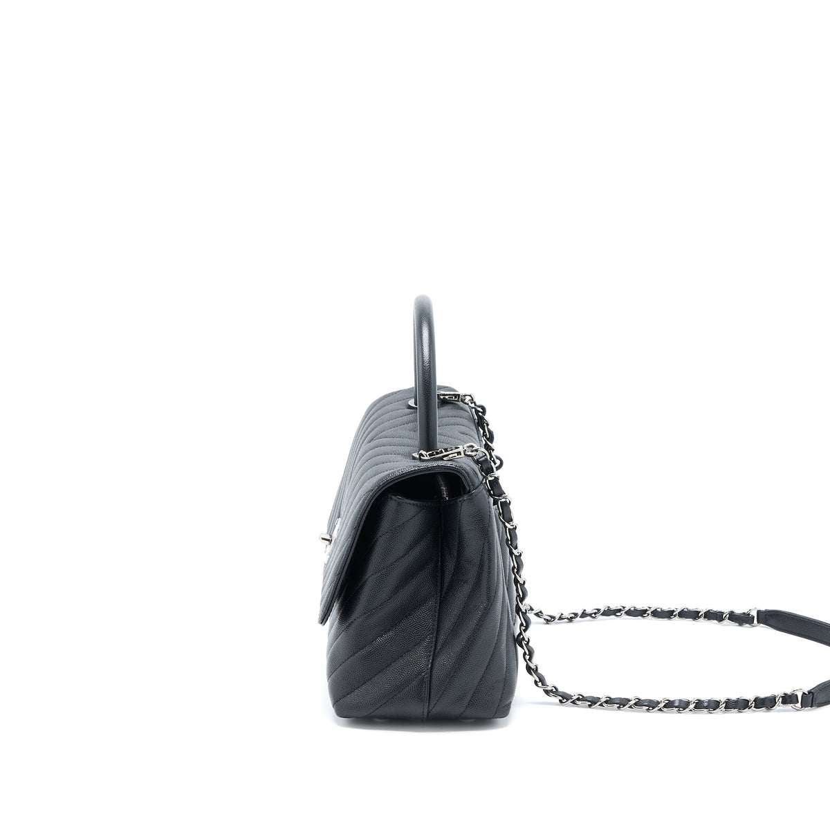 Chanel Medium Coco Handle Chevron Caviar Black SHW